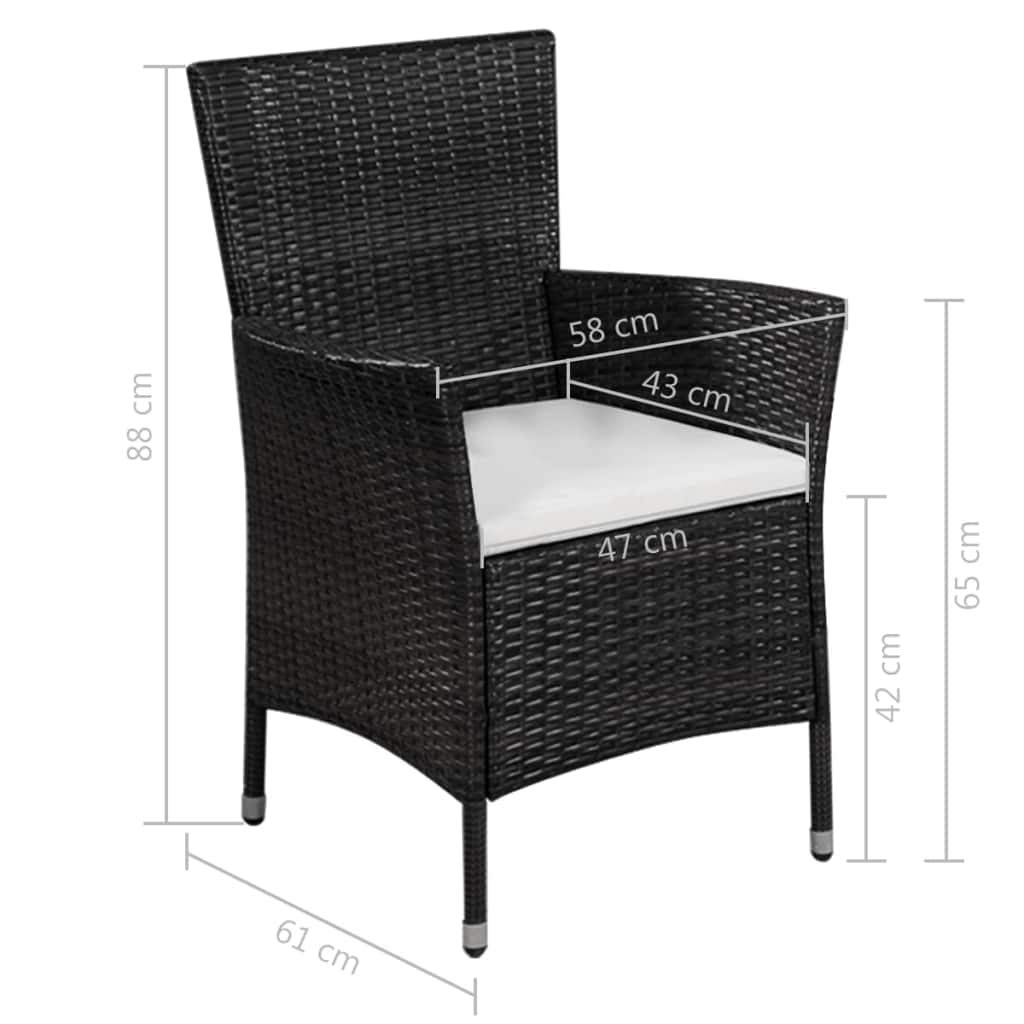 vidaXL Patio Chair and Stool Set with Removable Cushions - Durable Poly Rattan Outdoor Furniture, Water-Resistant, Black - Perfect for Backyard, Garden, and Poolside Relaxation