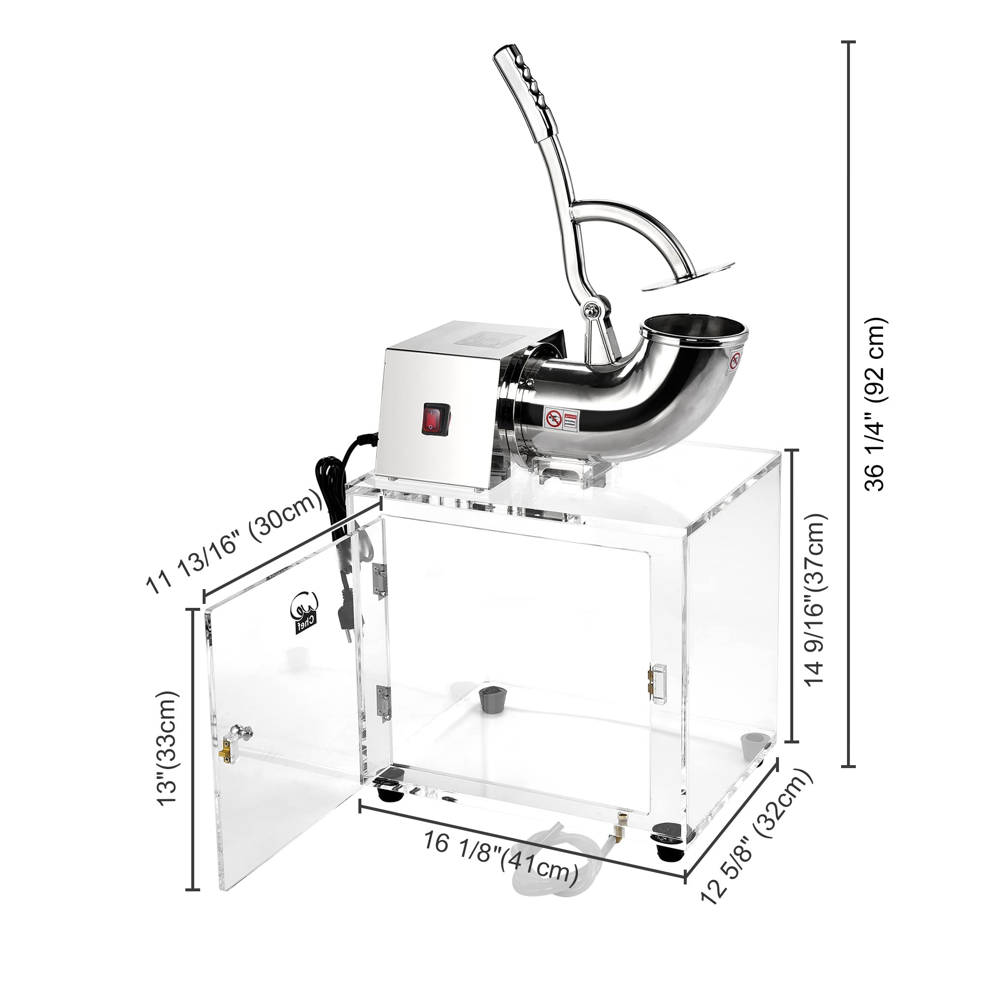 Yescom 250W Electric Snow Cone Machine - Stainless Steel Ice Shaver & Crusher with Dual Blades - Makes 440lbs/hr for Home & Commercial Use - Perfect for Parties, Events, and Summer Treats