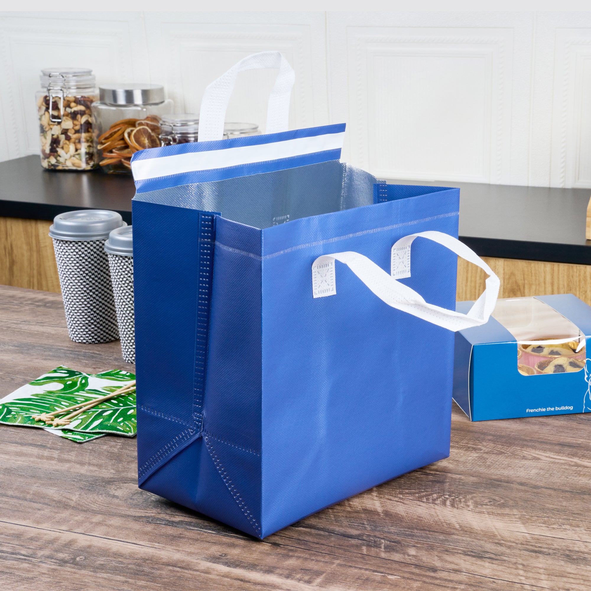 Premium Blue Insulated Food Delivery Bag - Tamper Evident Takeout Containers (9.5