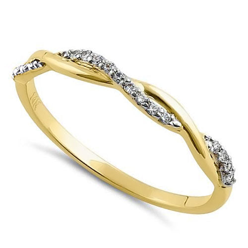 14K Solid Yellow Gold Twist Cubic Zirconia Ring for Women - Elegant CZ Jewelry for Engagement, Wedding, Anniversary & Everyday Wear