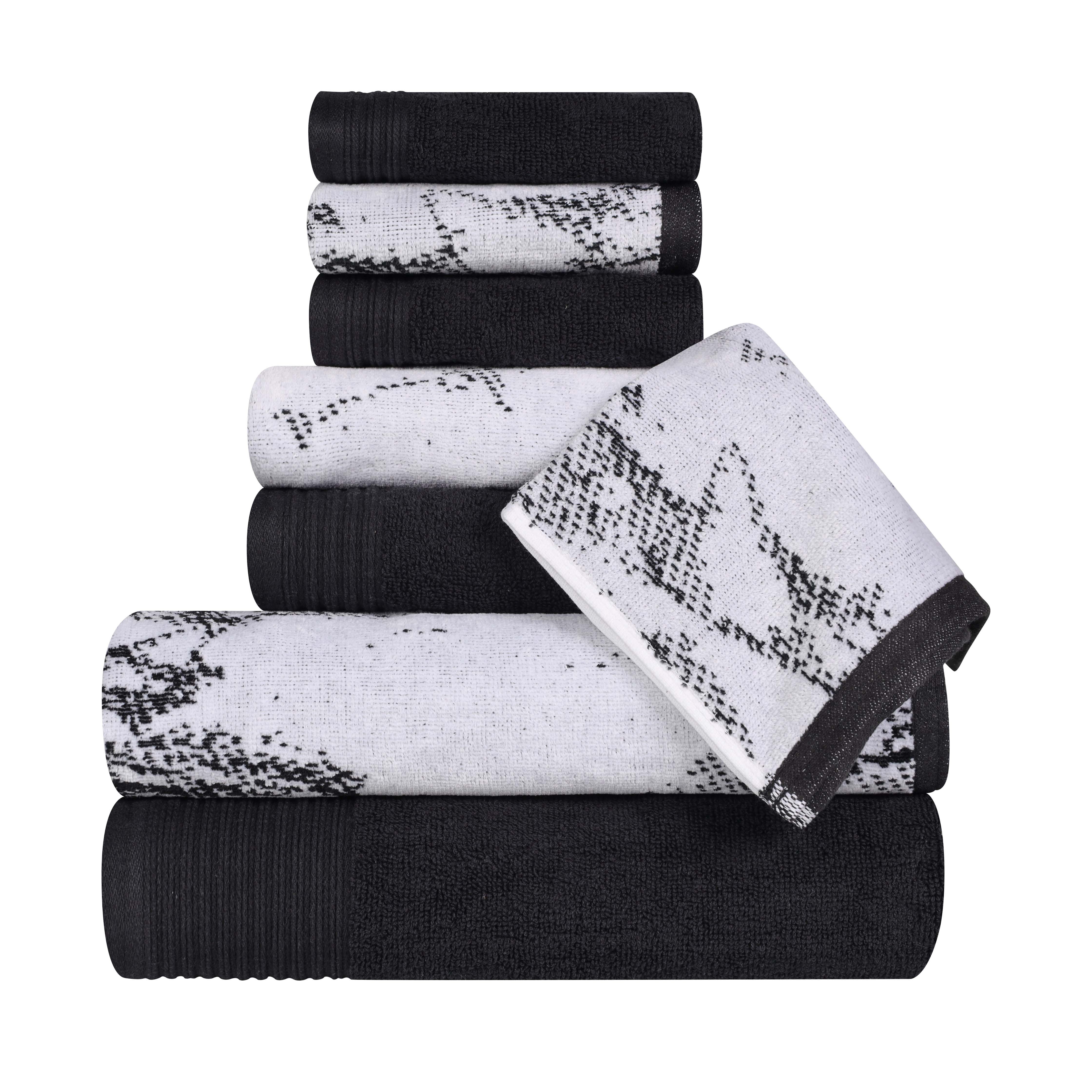 Premium 8-Piece Cotton Quick-Drying Towel Set - Solid & Marble Patterns for Bath, Beach, Gym, and Spa | Ultra Absorbent & Soft Bath Towels for Home & Travel