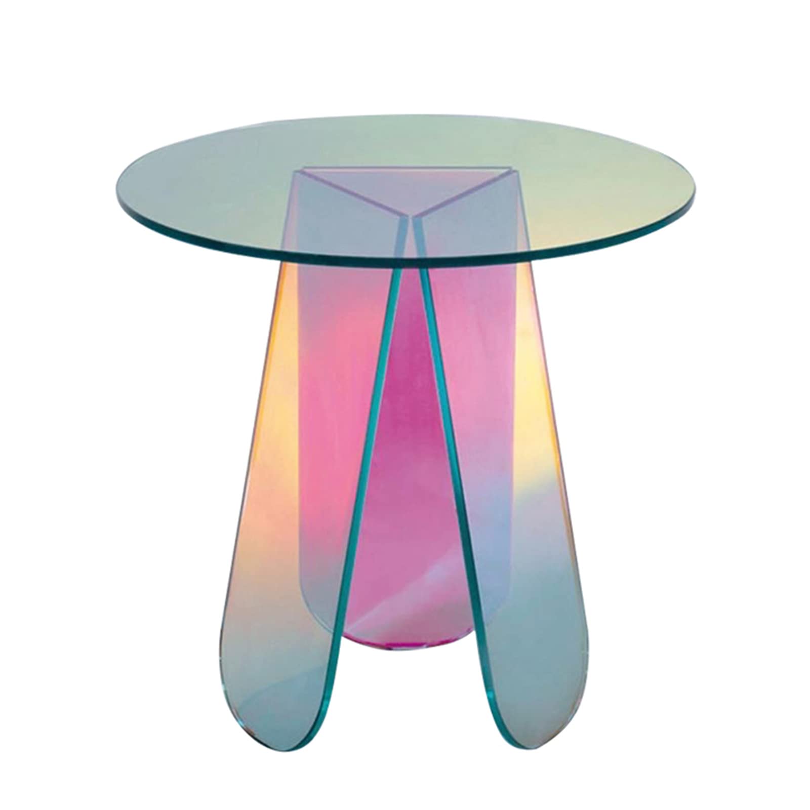 Rainbow Transparent Acrylic Coffee Table - Modern Luxury Round End Table with 3 Leaf-Shaped Chair Legs - Small Side Desk for Sofa - 45x47cm Living Room, Bedroom & Office Decor Furniture - Perfect for Contemporary Spaces, Lounge Areas & Home Offices