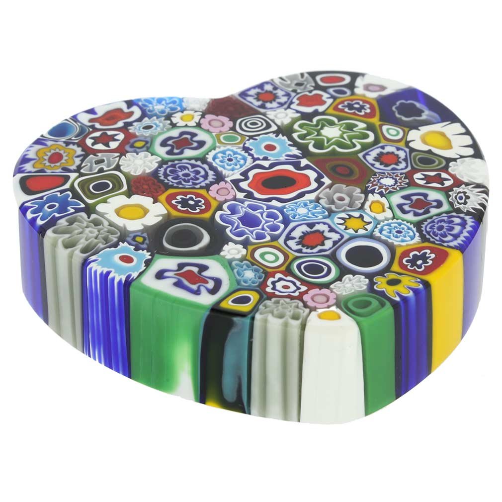 Venetian Murano Glass Millefiori Heart Paperweight - Large Handcrafted Italian Art Glass for Home Office Desk Decor | Perfect Gift for Valentine's Day, Anniversary & Wedding