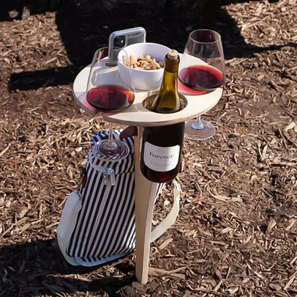 Portable Folding Wine Table with Glass Holder - Lightweight Outdoor Picnic Table for Camping, Beach, Garden & Travel | Perfect for Backyard BBQs, Beach Parties & Picnics