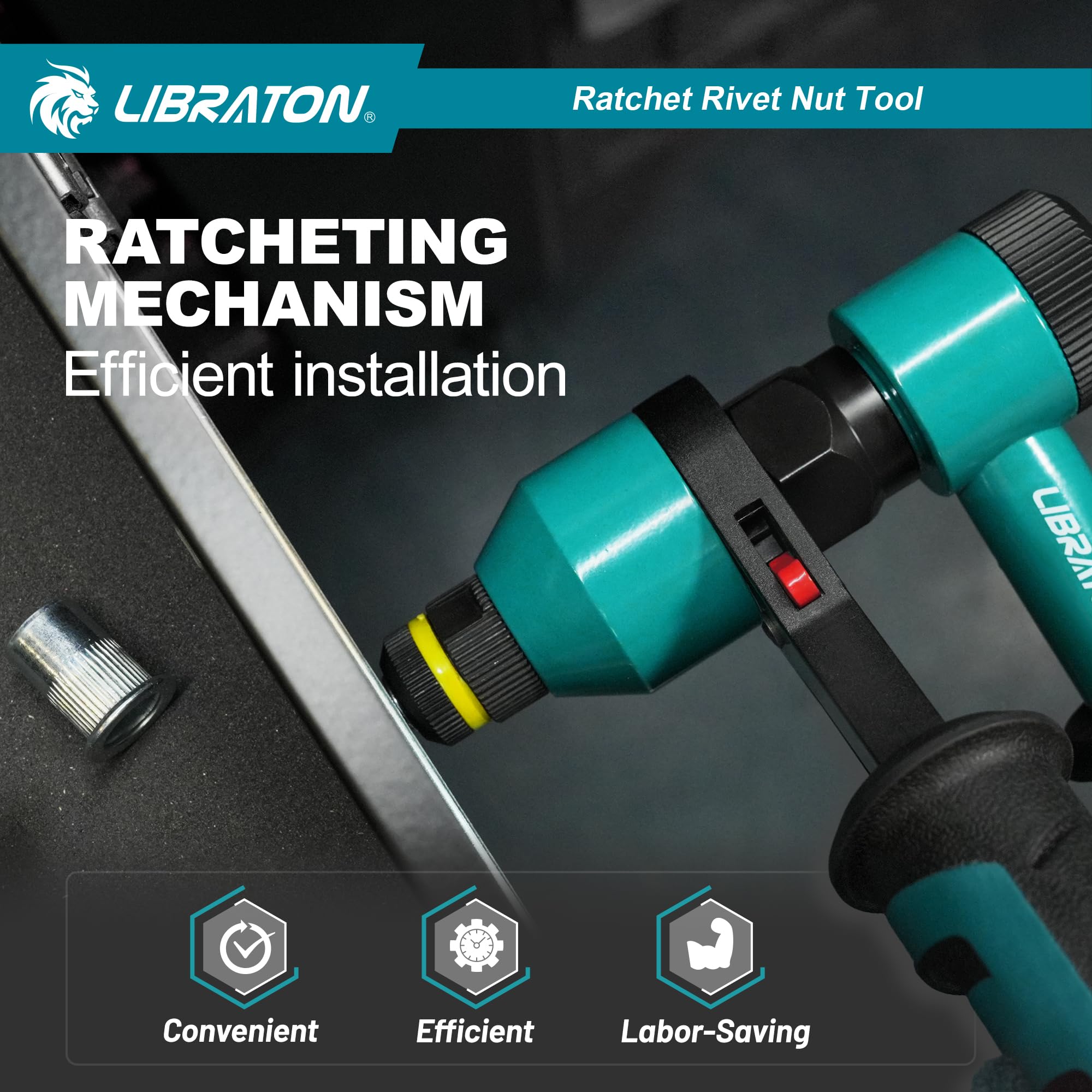 Professional LIBRATON Rivet Nut Tool Kit - Heavy Duty Nutsert Gun with 10 SAE & Metric Mandrels, 100PCS Rivet Nuts & Rugged Carry Case - Automotive Repair, Metalworking, DIY Projects & Home Improvement
