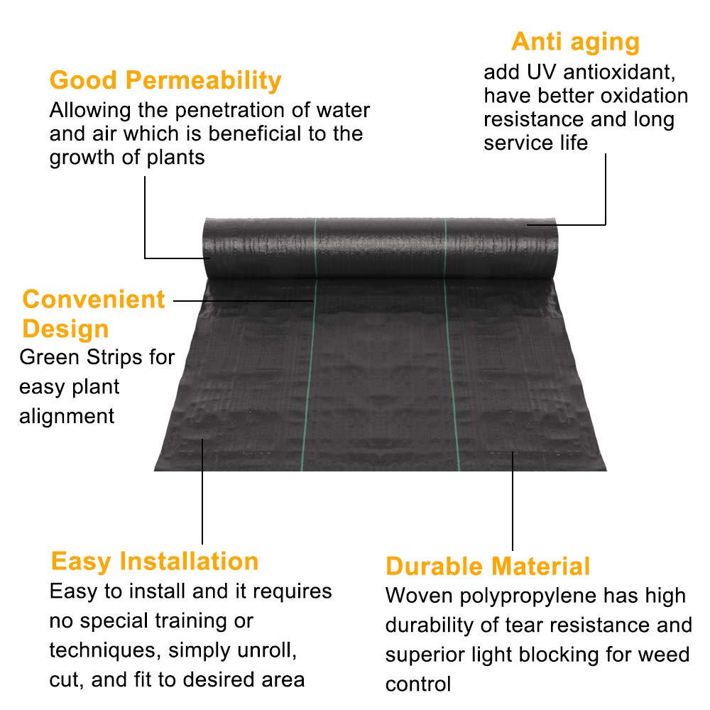 TUFFIOM Heavy Duty Weed Barrier Fabric 6.5 x 300 FT - UV Resistant Landscape Ground Cover, 125gsm/3.7OZ Durable Material for Superior Weed Control - Perfect for Greenhouse, Yard, Flower Beds, Gardens, Driveways & Pathways