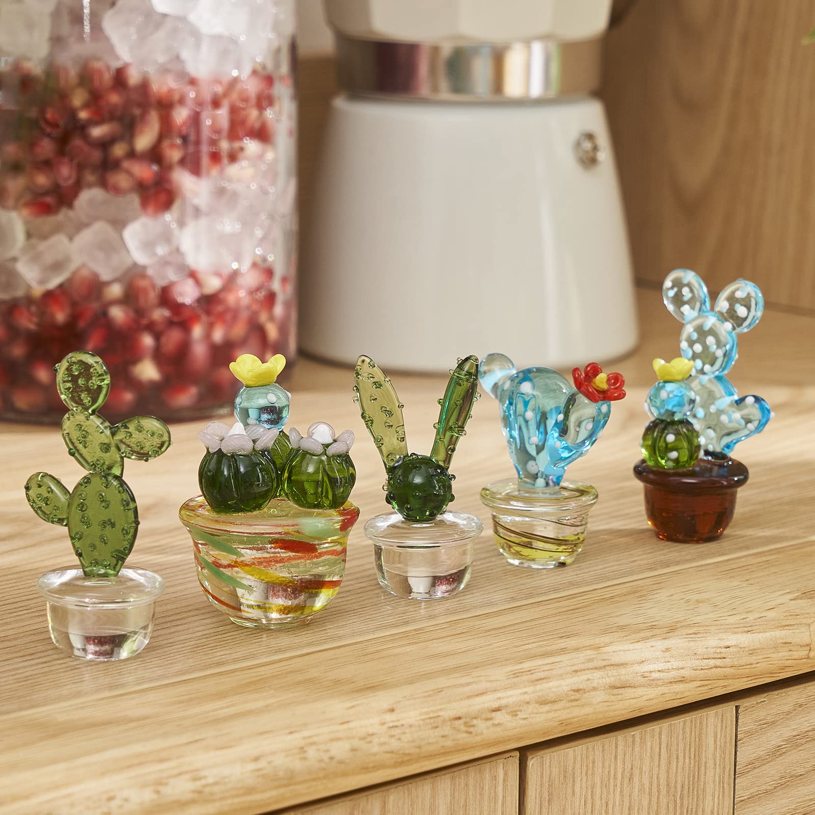 Handmade Murano-Style Blown Glass Rabbit Cactus Sculpture - Art Glass Figurine, Home Decor, Collectible Gift for Housewarming, Wedding & Birthday | Perfect for Living Room, Office Desk & Shelf Display