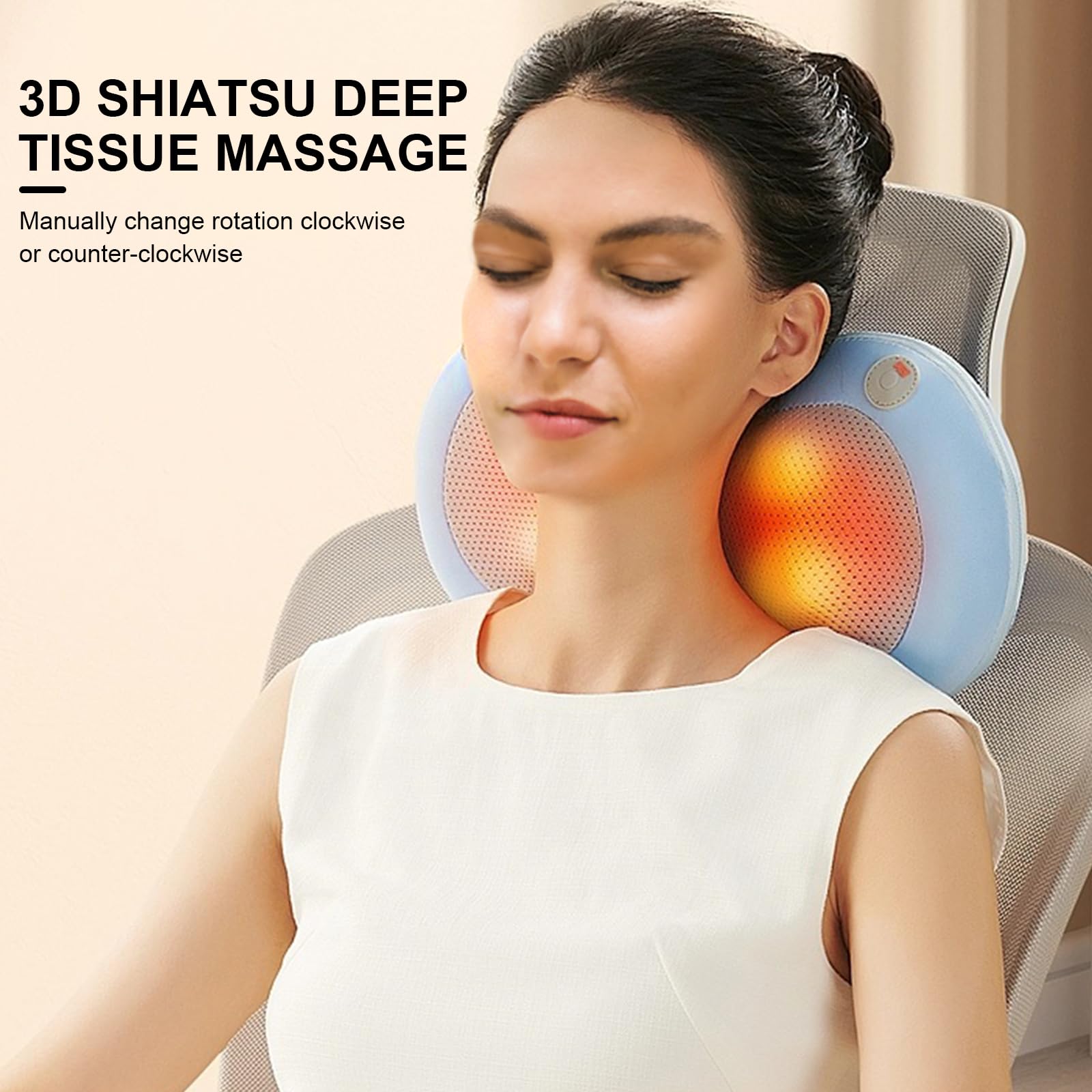 Xllent Electric Neck and Back Massager with Heat - Shiatsu Deep Tissue Kneading Massage for Pain Relief, Portable Massage Pillow (Blue) - Perfect for Home, Office, and Travel Use