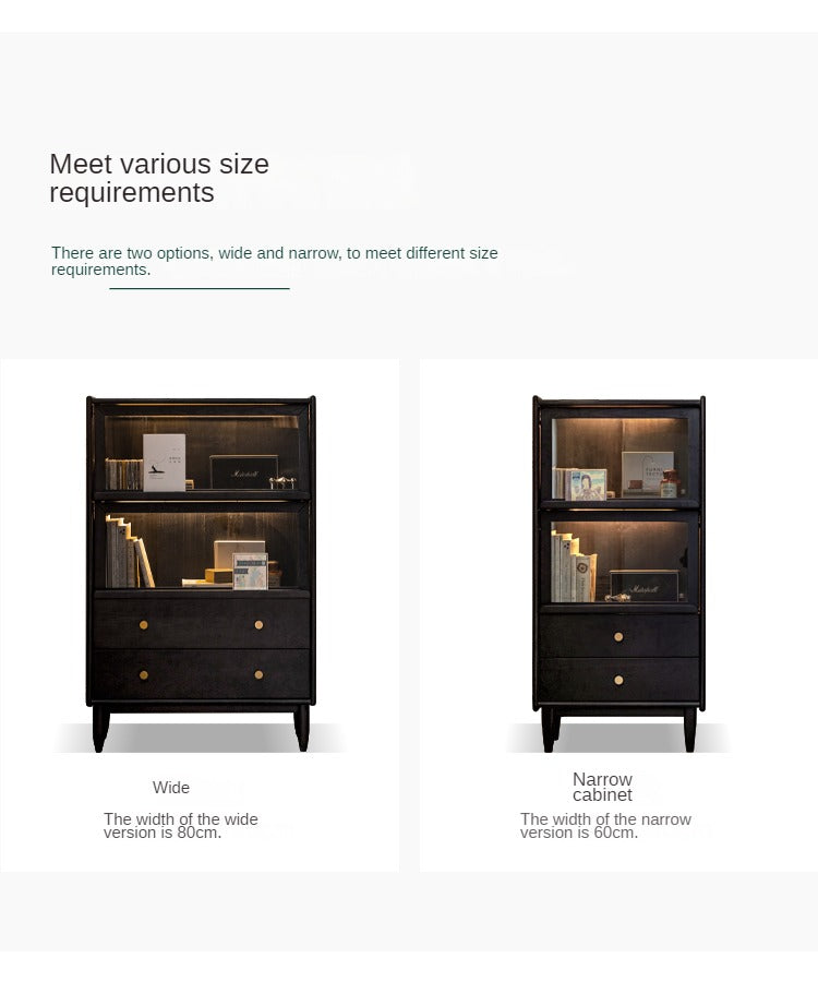 Solid Oak Wood Side Cabinet - Black Finish | Stylish Storage for Living Room, Bedroom, or Office