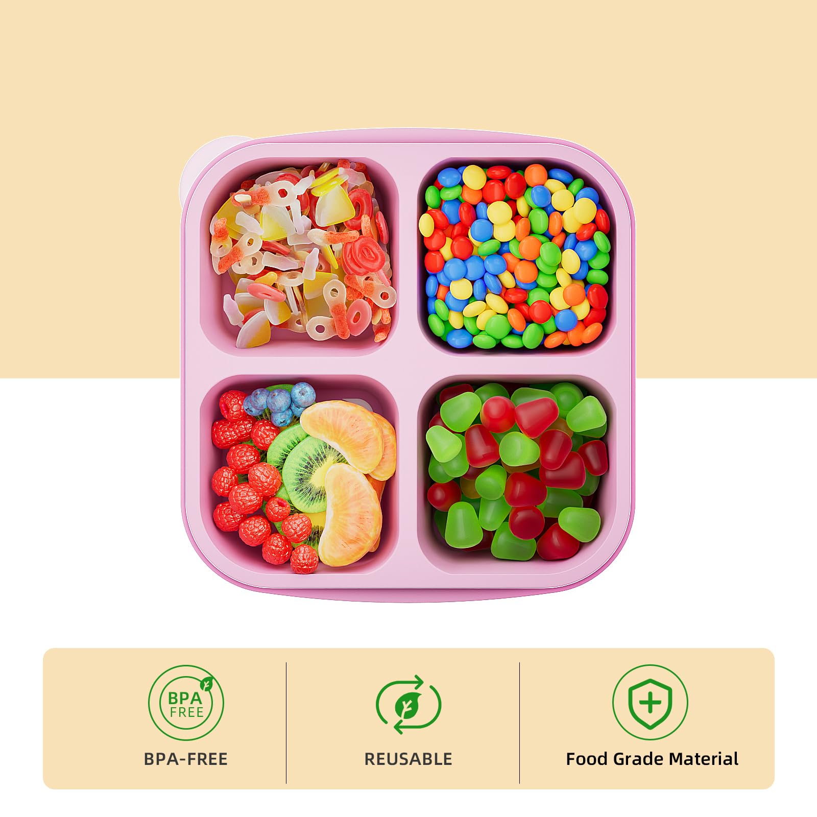 6-Piece Bento Box Set - Reusable 4-Compartment Food Storage Containers with Lids | Divided Lunch Containers for Kids & Adults | Freezer, Microwave & Dishwasher Safe (6 Colors) | Perfect for Meal Prep, School Lunches, Office Snacks & Picnics