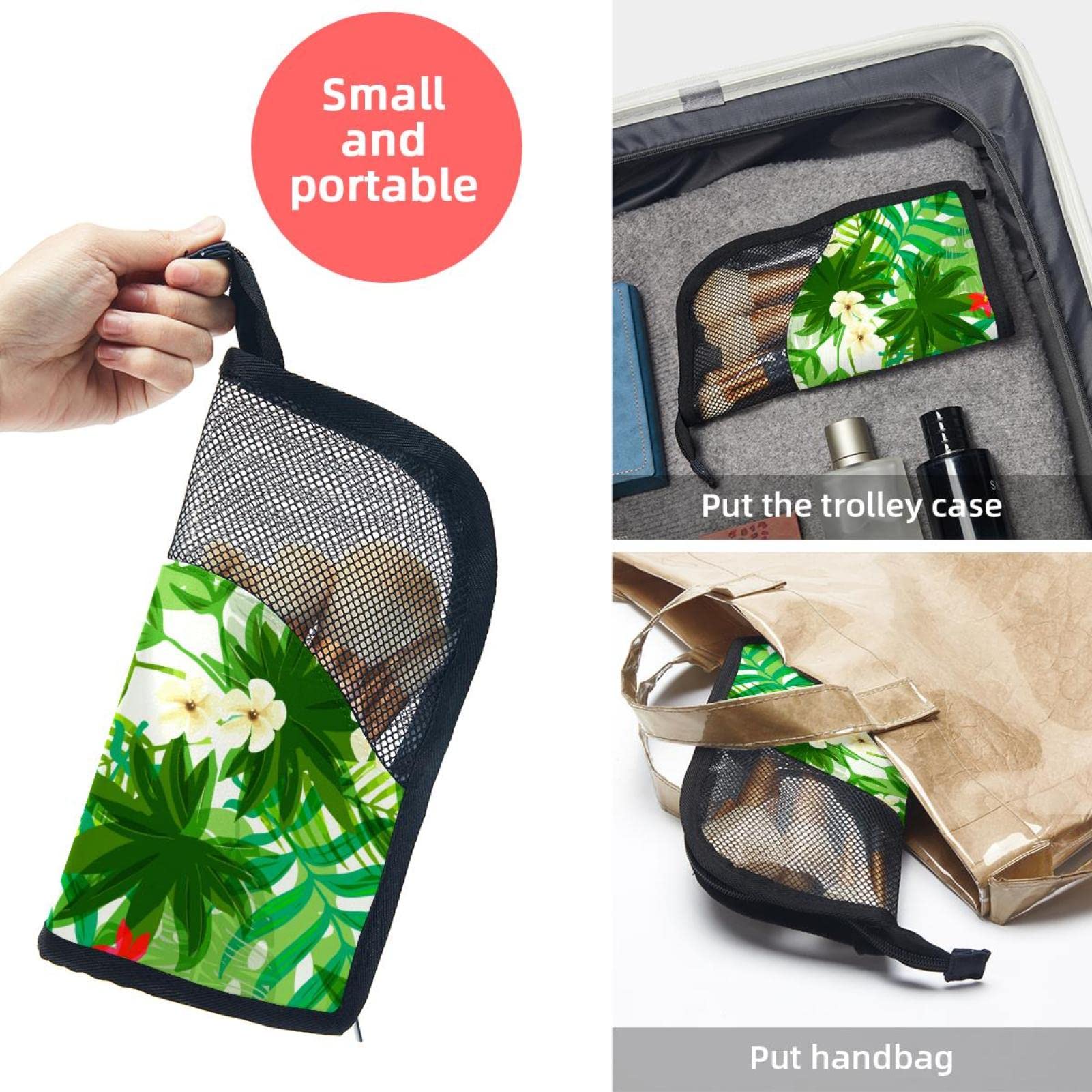 Portable Makeup Brush Organizer Bag with 12 Slots - Tropical Leaves & Flowers Design - Travel Cosmetic Brush Holder Case for Home, Travel, and Professional Makeup Artists
