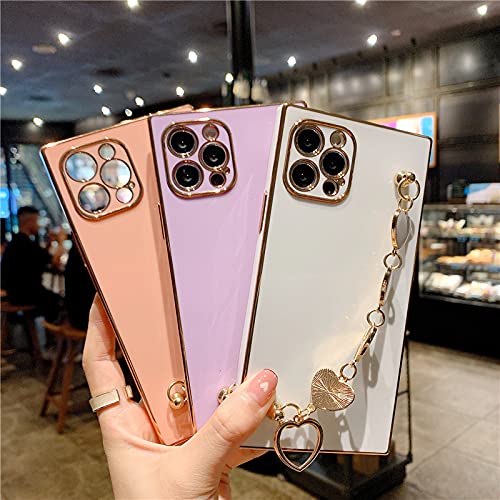 **Cute Shiny Square iPhone XR Case for Women - Soft TPU Protective Cover with Love Heart Chain Bracelet, Shockproof & Stylish (Black) - Perfect Gift for Girlfriend, Birthday, or Everyday Use**