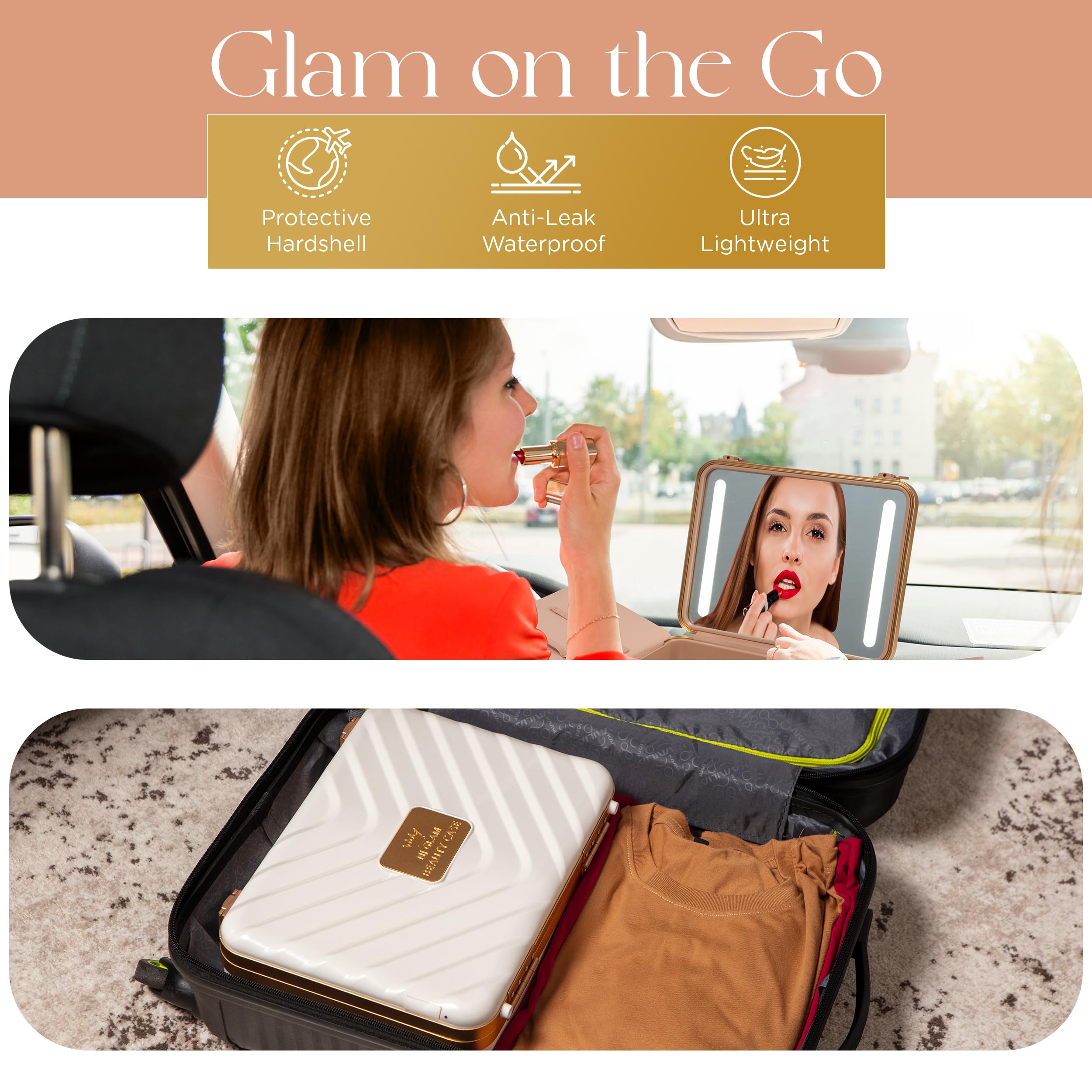 Portable LED Lighted Makeup Case with Mirror - Rechargeable Travel Makeup Organizer with 3 Light Settings & Mini 10x Mirror | Perfect for Travel, Home Vanity, and Professional Makeup Artists