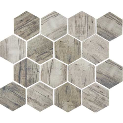 Hexagon Glass Mosaic Tile with Wood Bark Texture - Peel and Stick Backsplash for Kitchen, Bathroom, and Fireplace Decor
