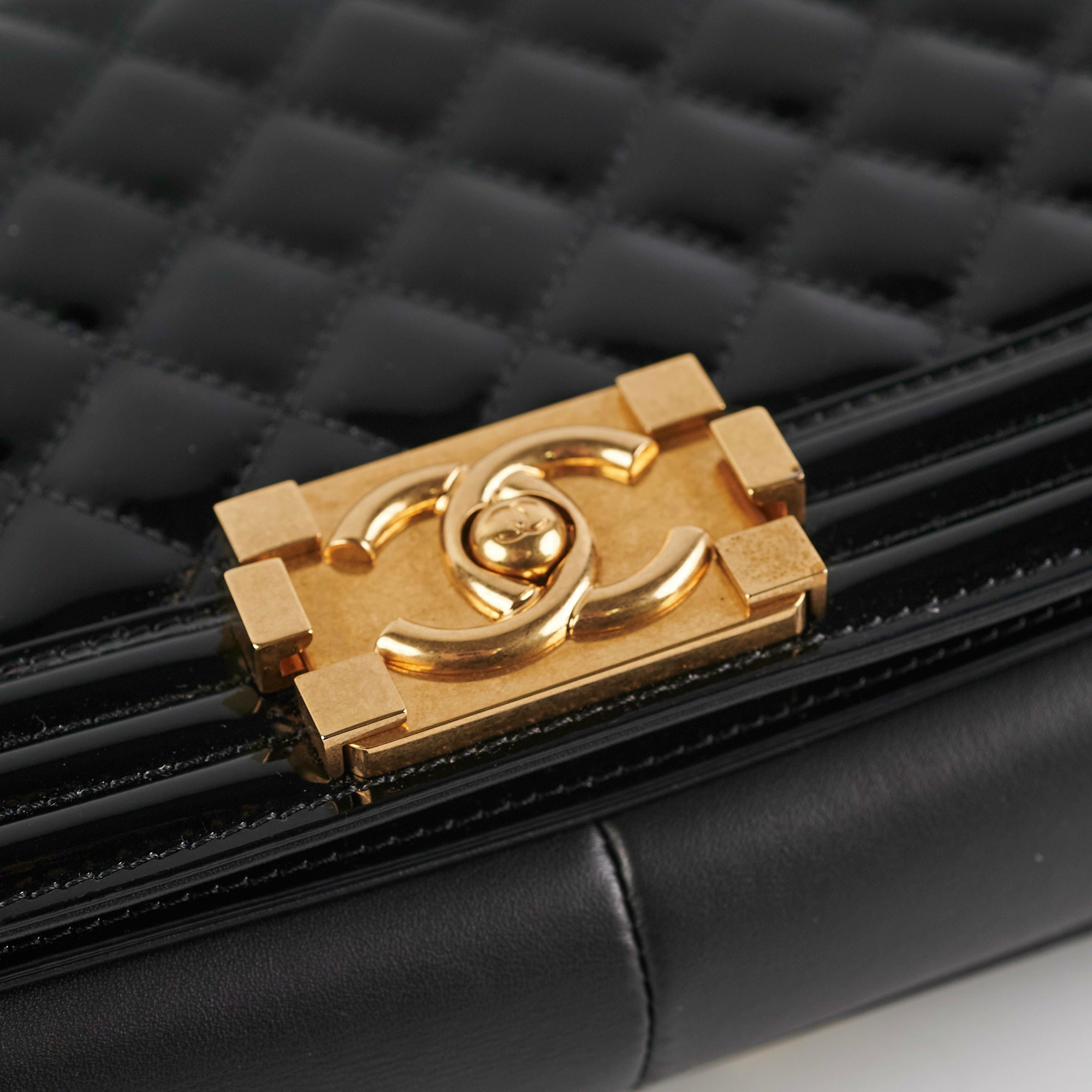 Chanel Old Medium Boy Bag Patent Leather Black - Luxury Designer Handbag for Women, Perfect for Evening Parties & Special Occasions