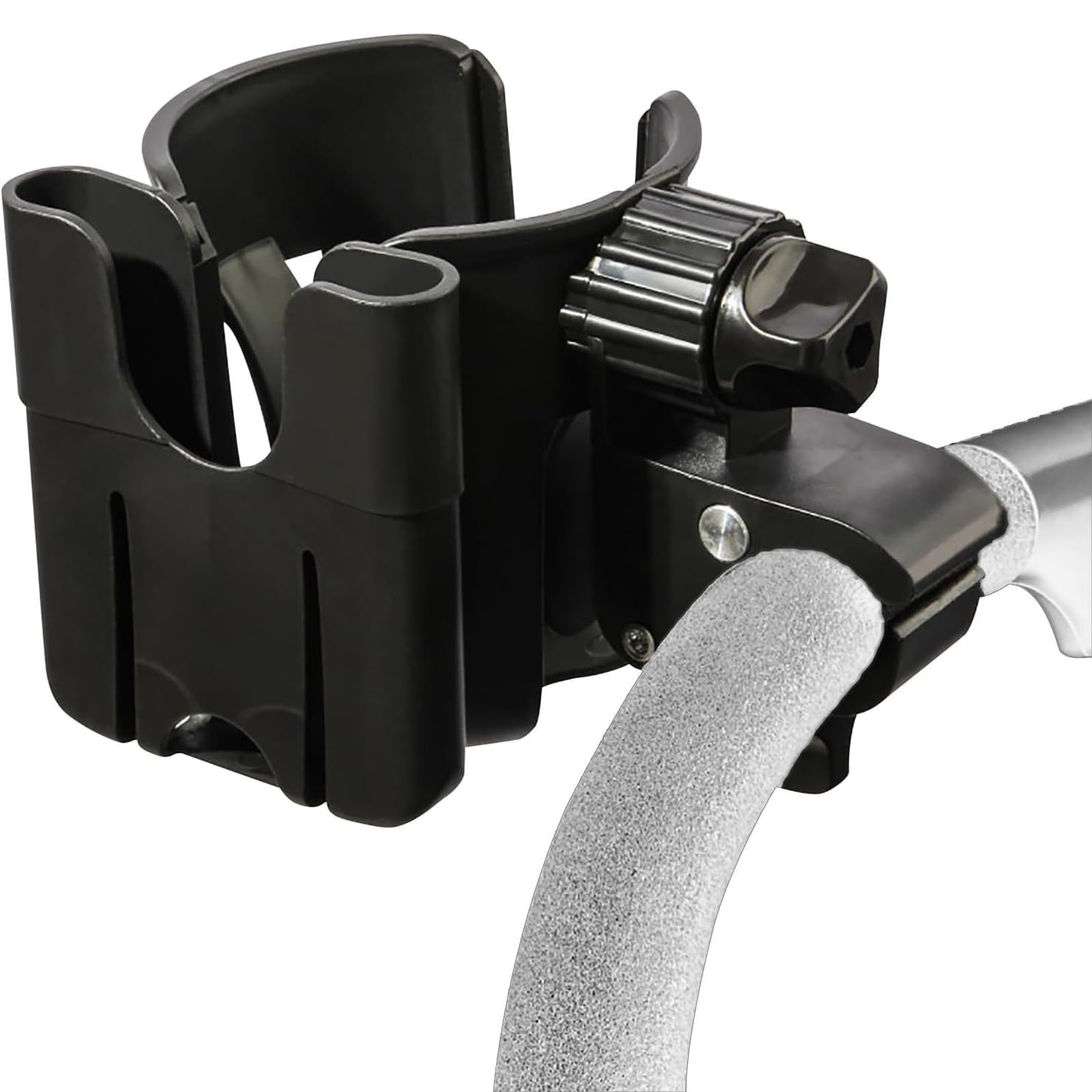 Adjustable Cup Holder with Phone Stand for Stroller, Scooter, Wheelchair, Walker & Bike - Universal Drink Holder for Mobility Devices (Black) - Perfect for Outdoor Activities, Commuting & Travel