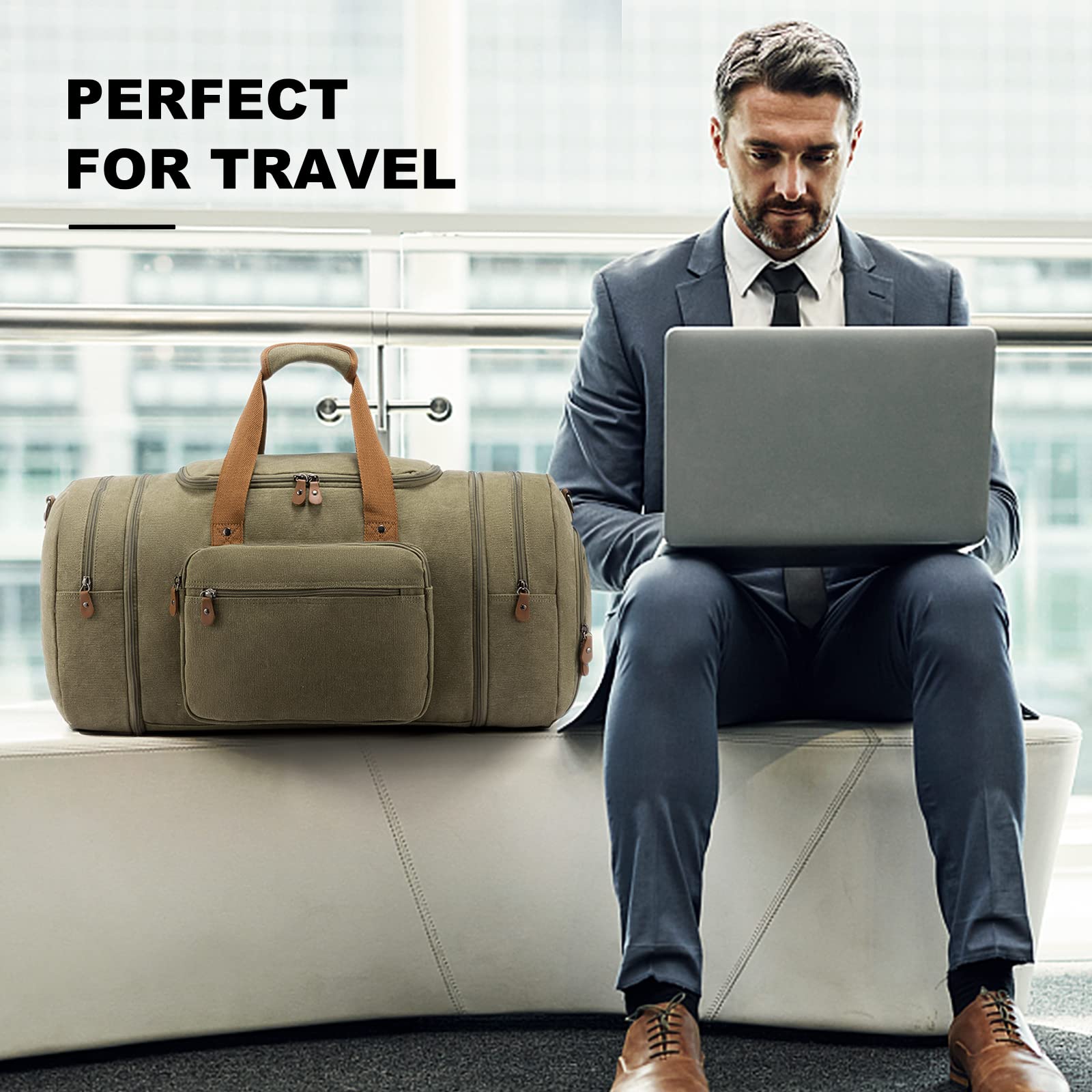Men's Sucipi Duffle Bag - Large Travel Carry On Weekender with Shoe Compartment & Toiletry Bag - Perfect for Airplane Travel, Gym, Weekend Getaways & Business Trips