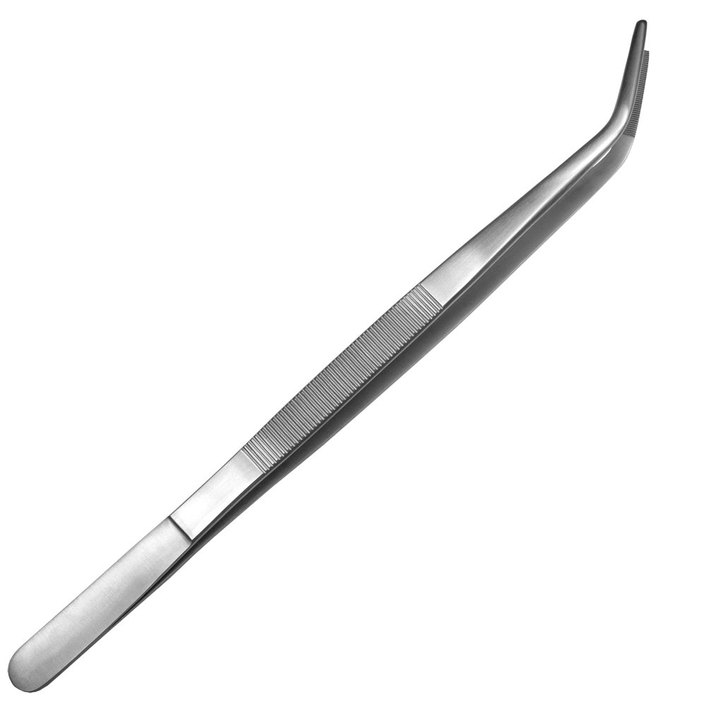 Premium Stainless Steel Cooking Tweezers Set of 4 - 35cm Curved Kitchen Tongs for BBQ, Grilling & Precision Plating | Professional Chef Tools for Restaurants & Home Kitchens