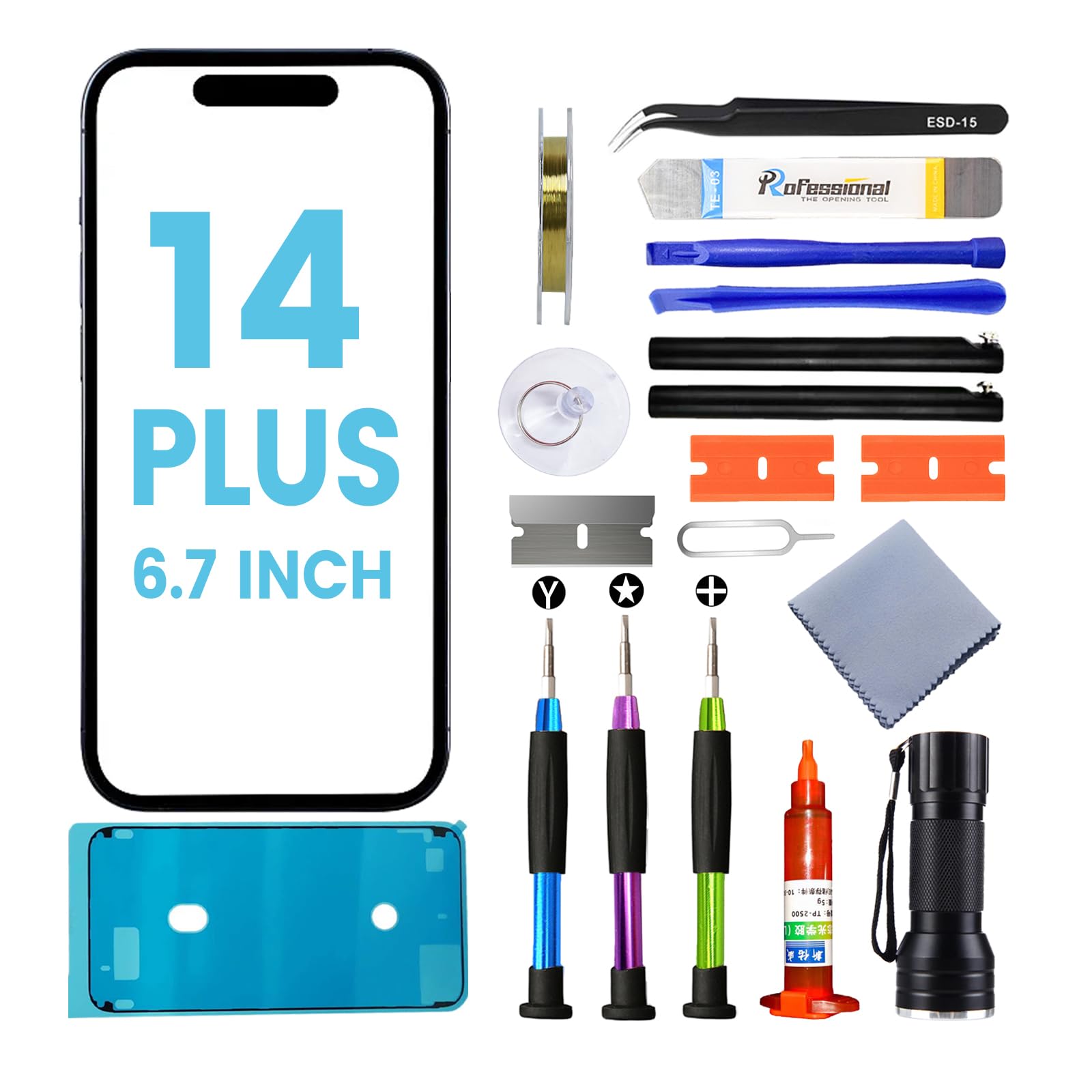 iPhone 14 Plus Screen Replacement - 6.7 Inch LCD Glass Repair Kit with Waterproof Adhesive (No OLED/Touch Digitizer) - Compatible with iPhone 14 Plus - Perfect for DIY Phone Repairs & Water Damage Protection