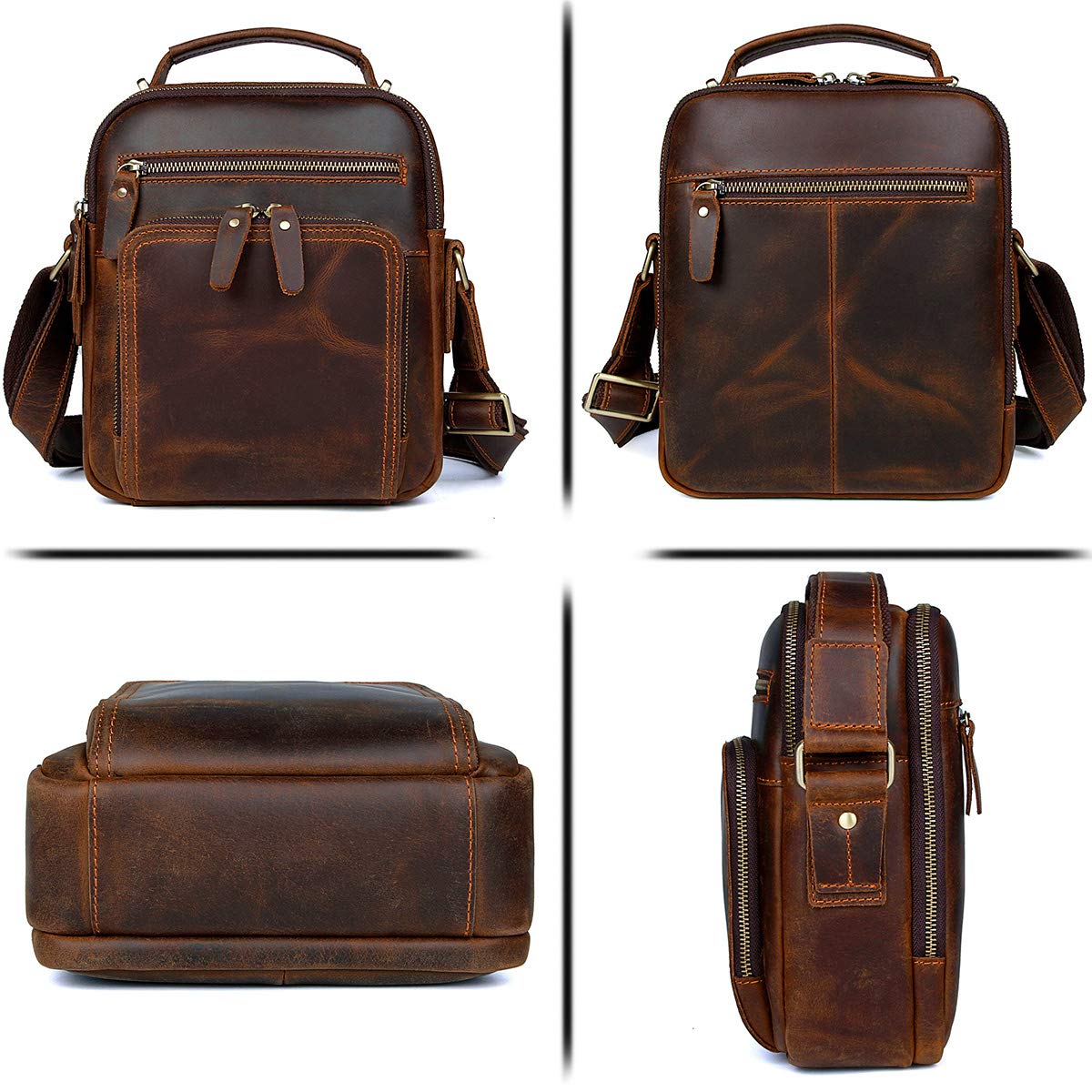 EURYNOME Genuine Full Grain Leather Messenger Bag for Men - Stylish & Durable Crossbody Shoulder Bag for Work, Travel & Daily Commute