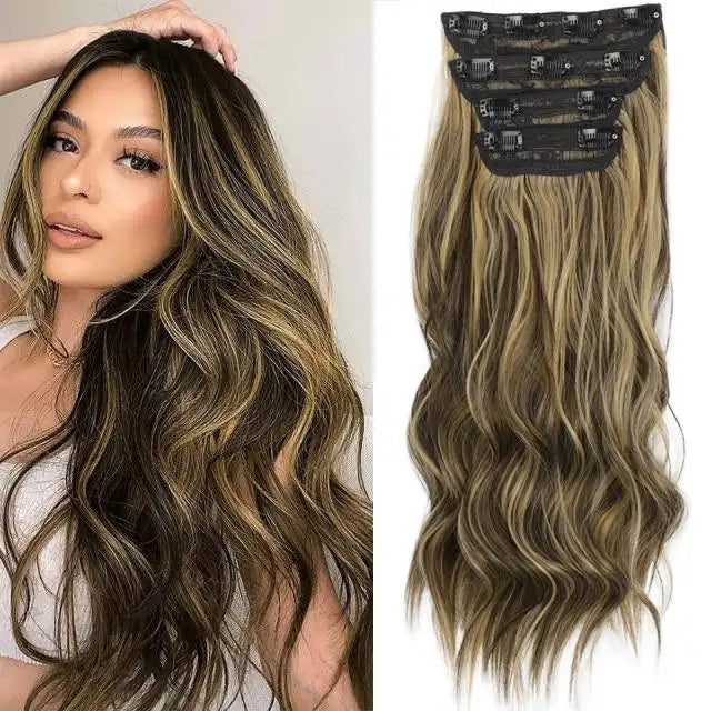 Clip In Synthetic Hair Extensions Set - 18 Inch Straight Remy-Like Hairpiece for Volume & Length - Perfect for Parties, Weddings & Daily Styling