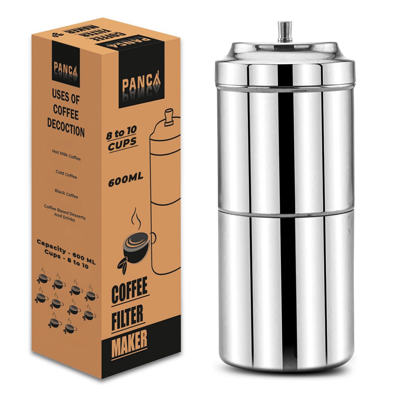 Premium Stainless Steel Coffee Filter - Large 6-8 Cup (600ml) Durable Reusable Mesh for Pour Over, Drip, and Cold Brew Coffee Makers - Perfect for Home, Office, and Camping Use