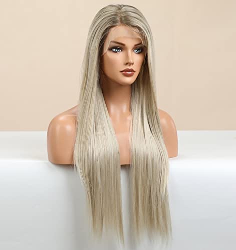 Platinum Blonde Ombre Lace Front Wig - Natural Looking Human Hair Wig for Women | Perfect for Cosplay, Parties & Daily Wear