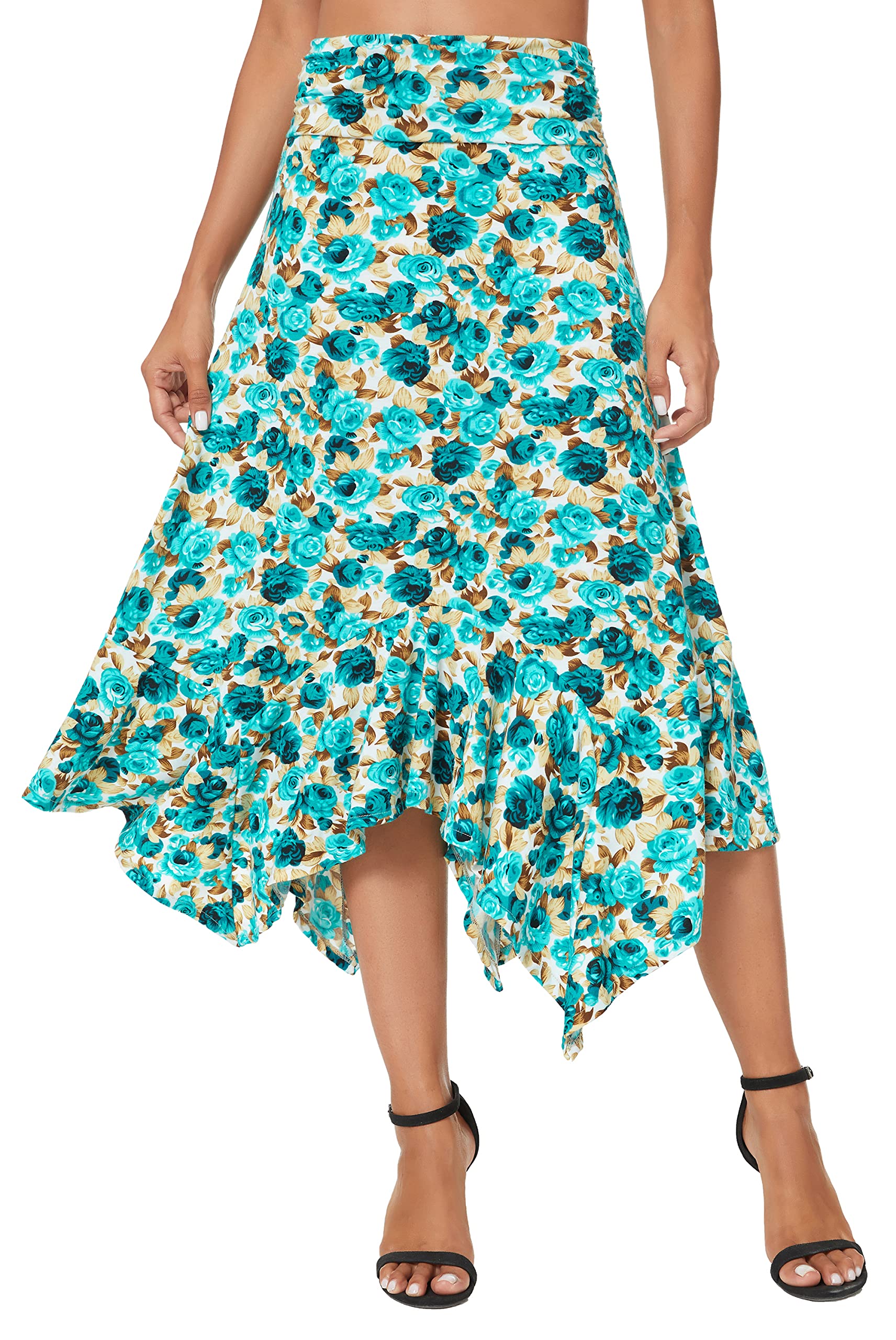 Urban CoCo Women's Flowy Stretchy Skirt - Handkerchief Hem Midi Skirt for Casual Wear, Summer Outfits & Boho Style