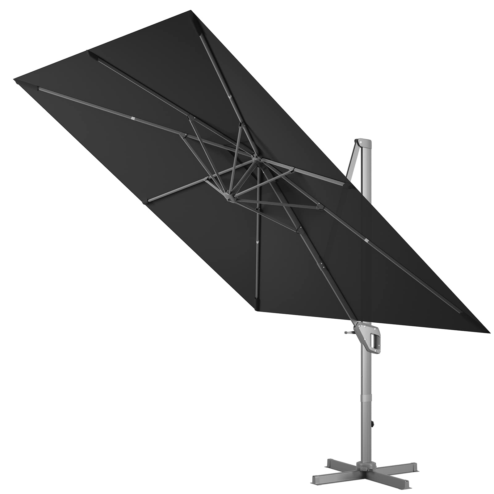 Tangkula 10x10 FT Outdoor Cantilever Umbrella - 360° Rotating & 4-Level Tilting Aluminum Sun Shade with Cross Base & Hand Crank - Perfect for Patio, Deck, Garden, Poolside, and Backyard (Grey)