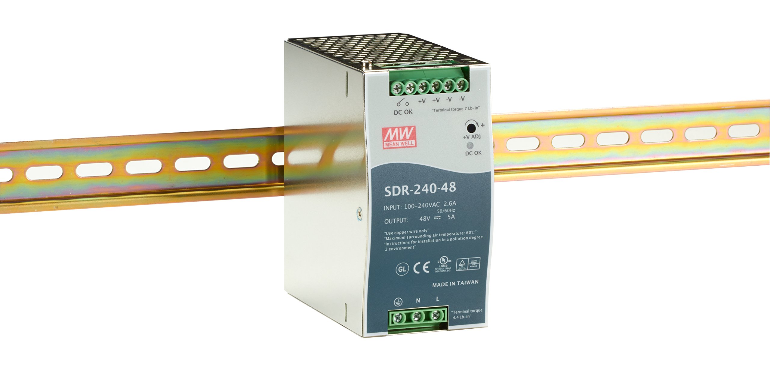 240W 48VDC DIN Rail Power Supply - Industrial Grade Black Box Power Supply for Automation, Control Panels & Electrical Systems