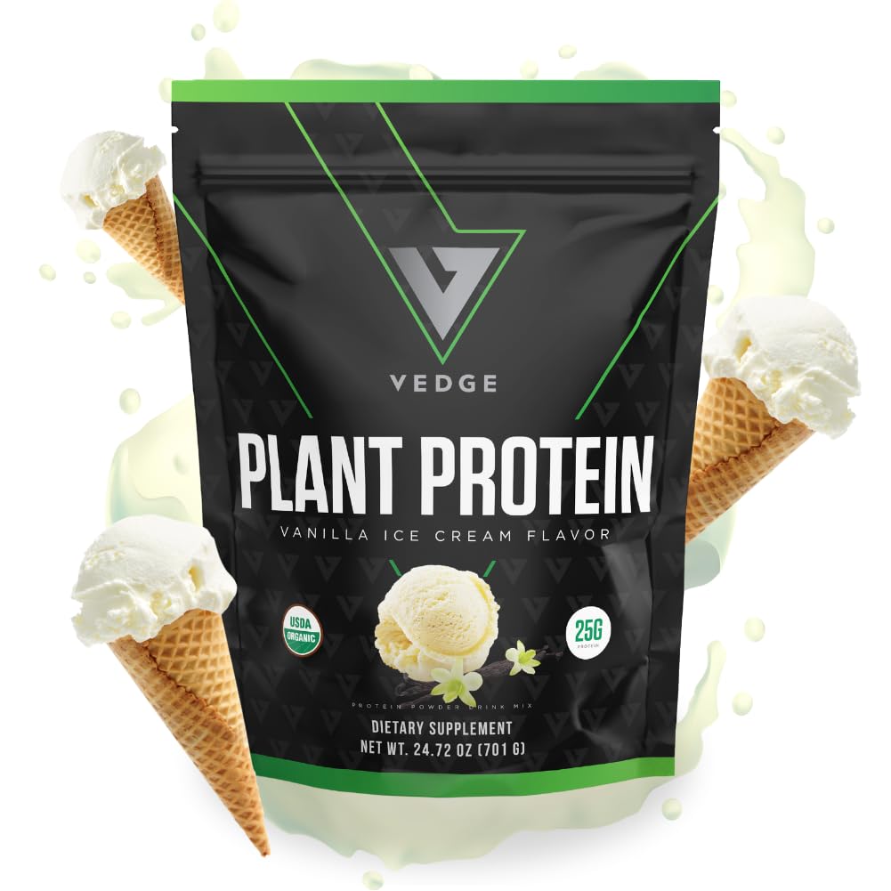 Organic Plant Protein Powder - Vanilla Ice Cream Flavor (20 Servings) | USDA Certified, Vegan, Gluten-Free, Dairy-Free Protein Supplement for Smoothies, Baking & Post-Workout Recovery