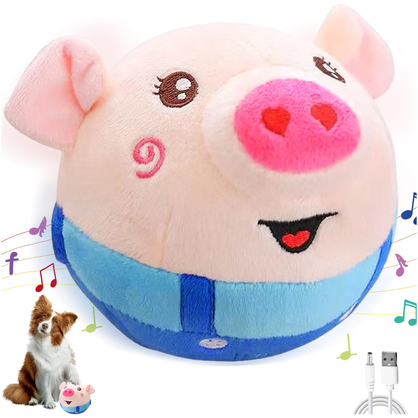 Audasi Interactive Plush Dog Toy - Bouncing Piggy Squeaky Toy for Dogs & Cats, Washable Pet Chew Toy with Shaking & Talking Features - Perfect for Playtime, Training & Boredom Relief - Fun Cartoon Pig Design for Indoor & Outdoor Use