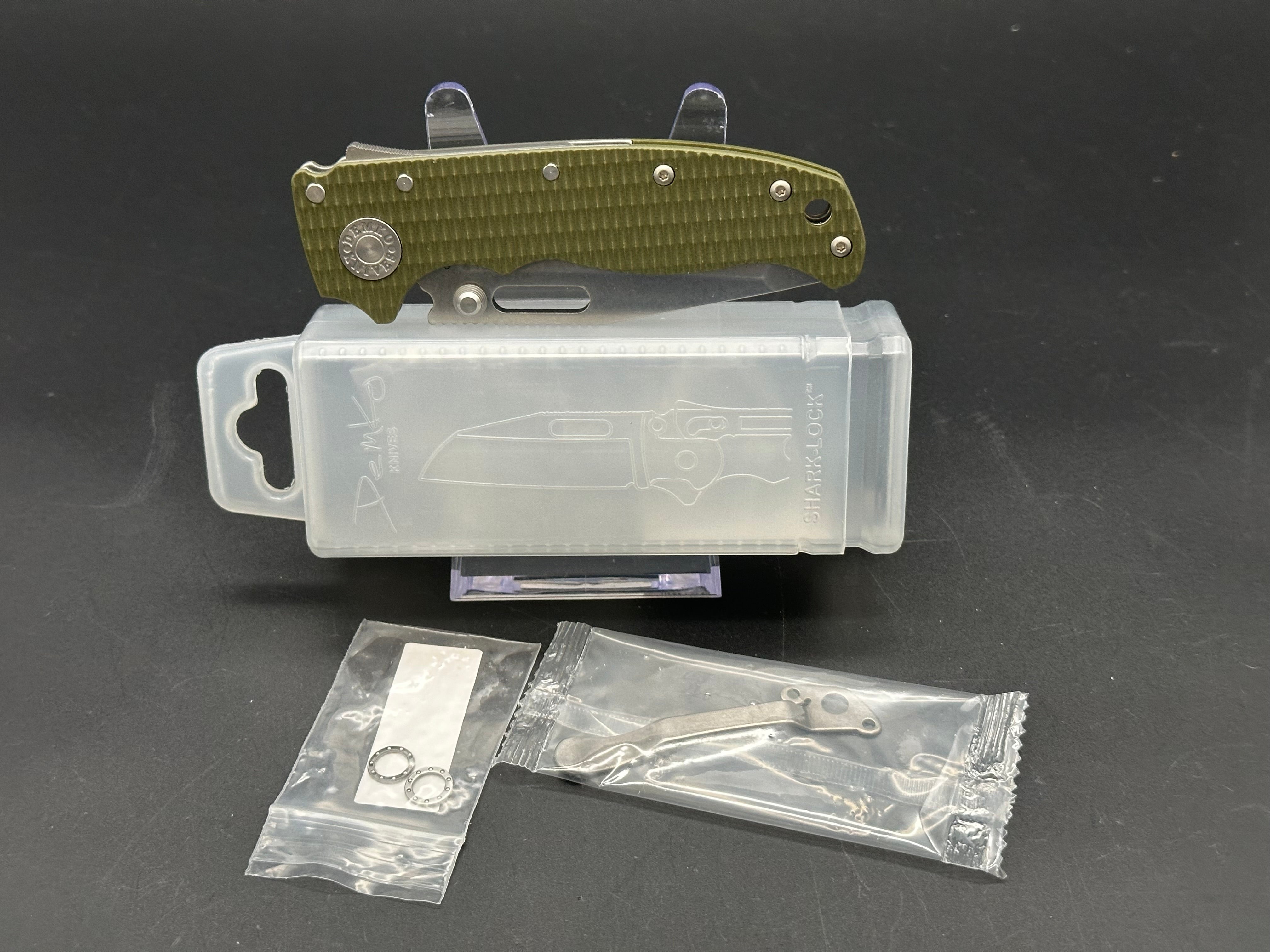 Demko AD 20.5 Folding Knife - CPM 3V Tanto Stonewashed Blade, OD Green G10 Handle - EDC Tactical Knife for Outdoor Camping, Hunting & Survival Gear