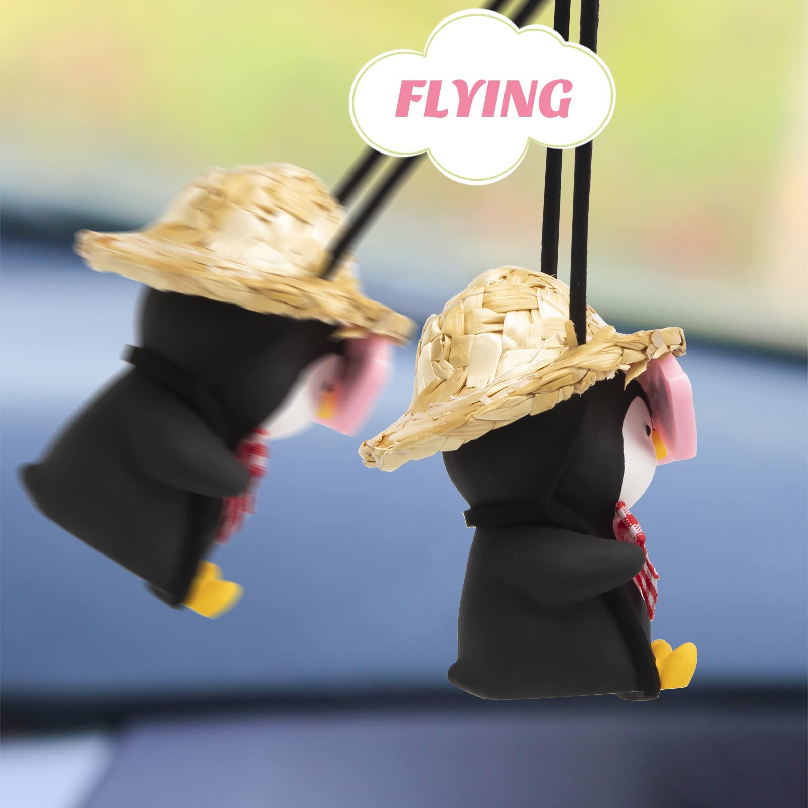 Wonuu Cute Penguin Car Pendant - Flying Penguin Hanging Ornament for Rearview Mirror, Car Decor Accessories with Glasses - Perfect for Car, Office, and Home Decoration