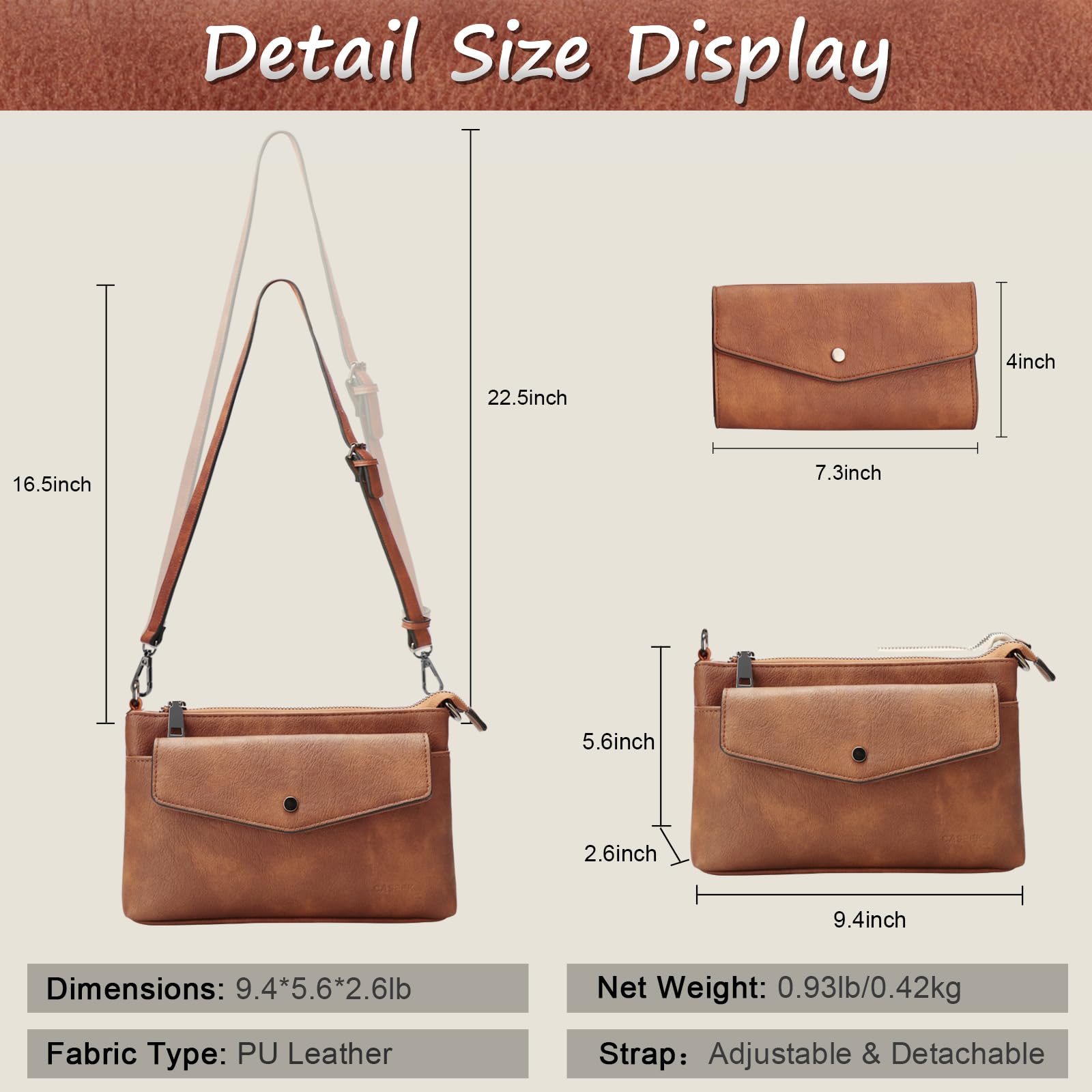 Stylish Small Leather Crossbody Bag with Detachable Wallet - Mini Fashion Purse Wristlet with Adjustable Strap - Perfect for Travel, Shopping & Everyday Use
