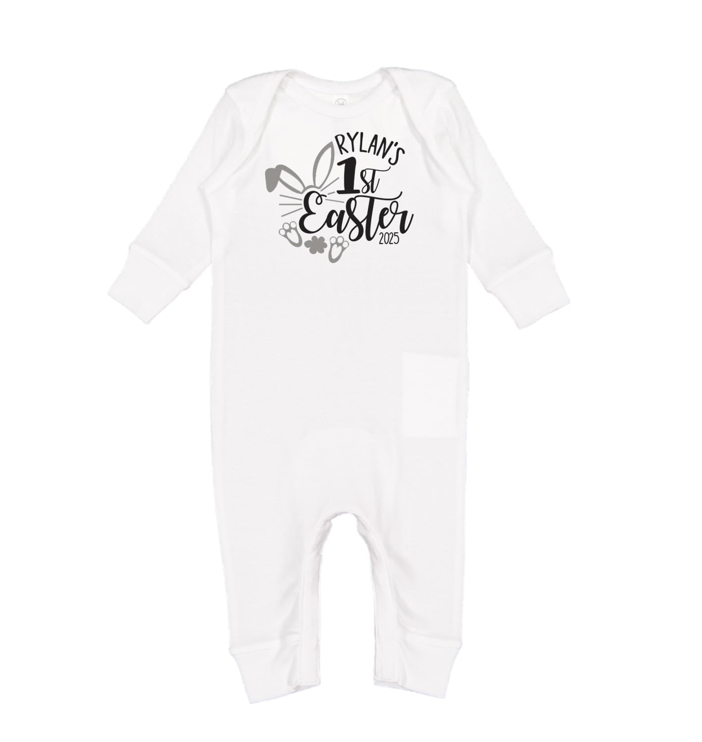 Personalized First Easter Outfit for Baby - Bunny Romper & Easter Pajamas Set - Toddler Easter Gift (12 Months, Dark Gray) - Perfect for Easter Photos, Family Gatherings & Holiday Celebrations