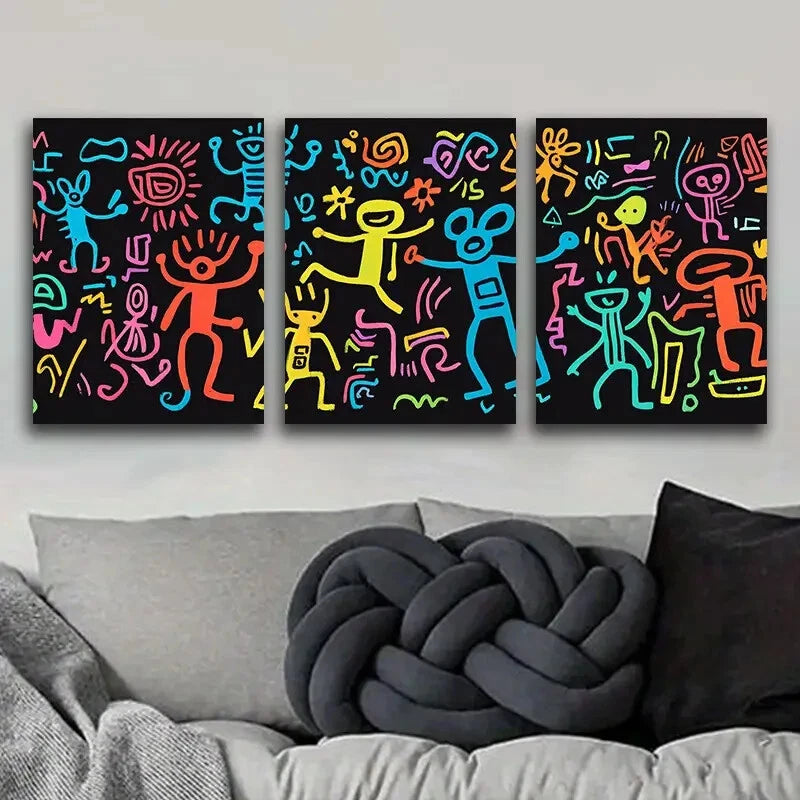 3-Piece Surreal Character Graffiti Metal Wall Art - Ready to Hang Modern Home Decor for Living Room, Bedroom & Office