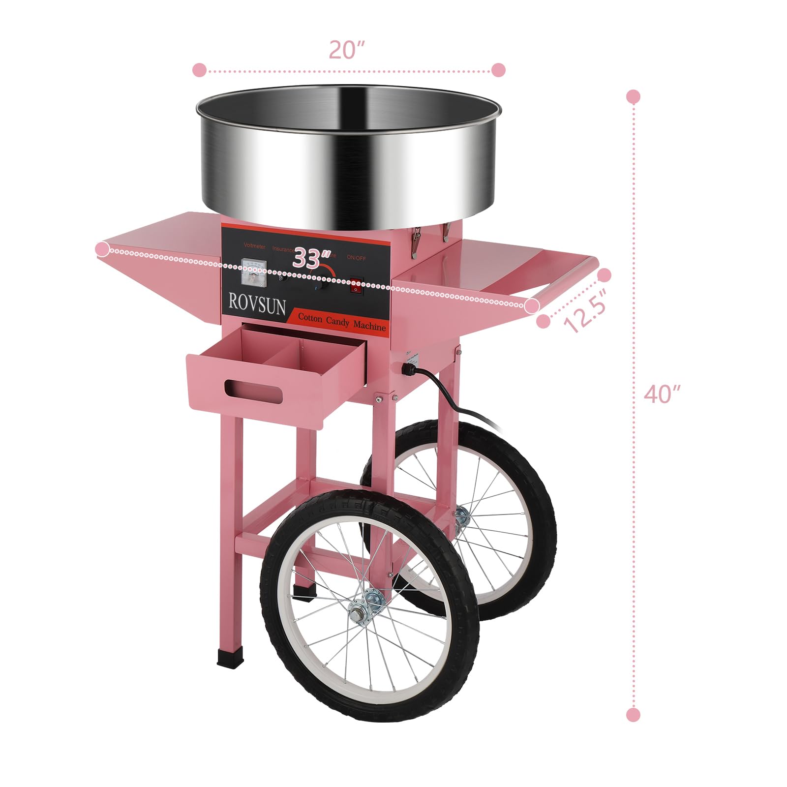 ROVSUN 21 Inch Commercial Cotton Candy Machine - Electric Candy Floss Maker with Stainless Steel Bowl, Sugar Scoop & Storage Drawer - Perfect for Home Parties, Carnivals, and Events