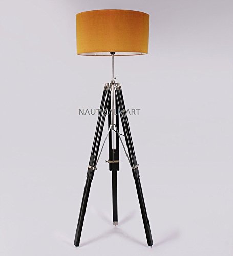 Modern Teak Wood Tripod Floor Lamp with Shiny Finish - Elegant Lighting for Living Room, Bedroom & Office Decor