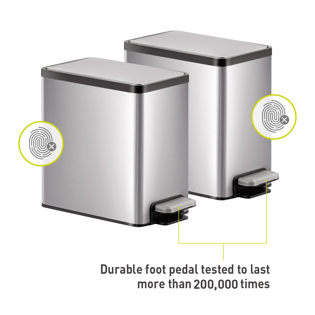 EKO Slim Small Bathroom Trash Can with Lid - Stainless Steel Kitchen Garbage Bin with Removable Inner Bucket, 6L/1.6 Gallon (2-Pack) Step-On Trash Can Combo for Bathroom, Office & Bedroom Waste Disposal