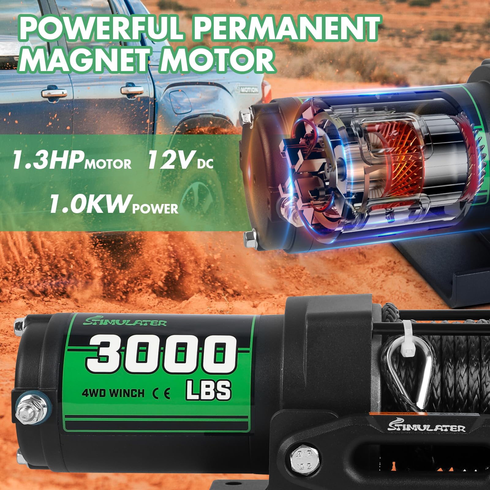 3000lb ATV Winch with Synthetic Rope - 12V Electric Winch with Wireless Remote & Manual Switch, Hawse Fairlead, IP67 Waterproof - Perfect for Off-Roading, Trailers, Boats & UTVs - Heavy Duty Recovery & Towing Solution