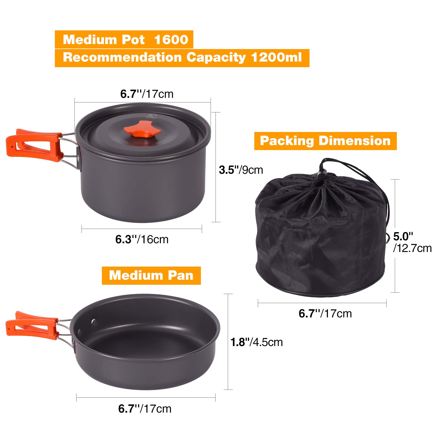 REDCAMP 11-Piece Camping Cookware Set - Lightweight Stackable Pots & Bowls for Outdoor Cooking, Hiking & Picnics