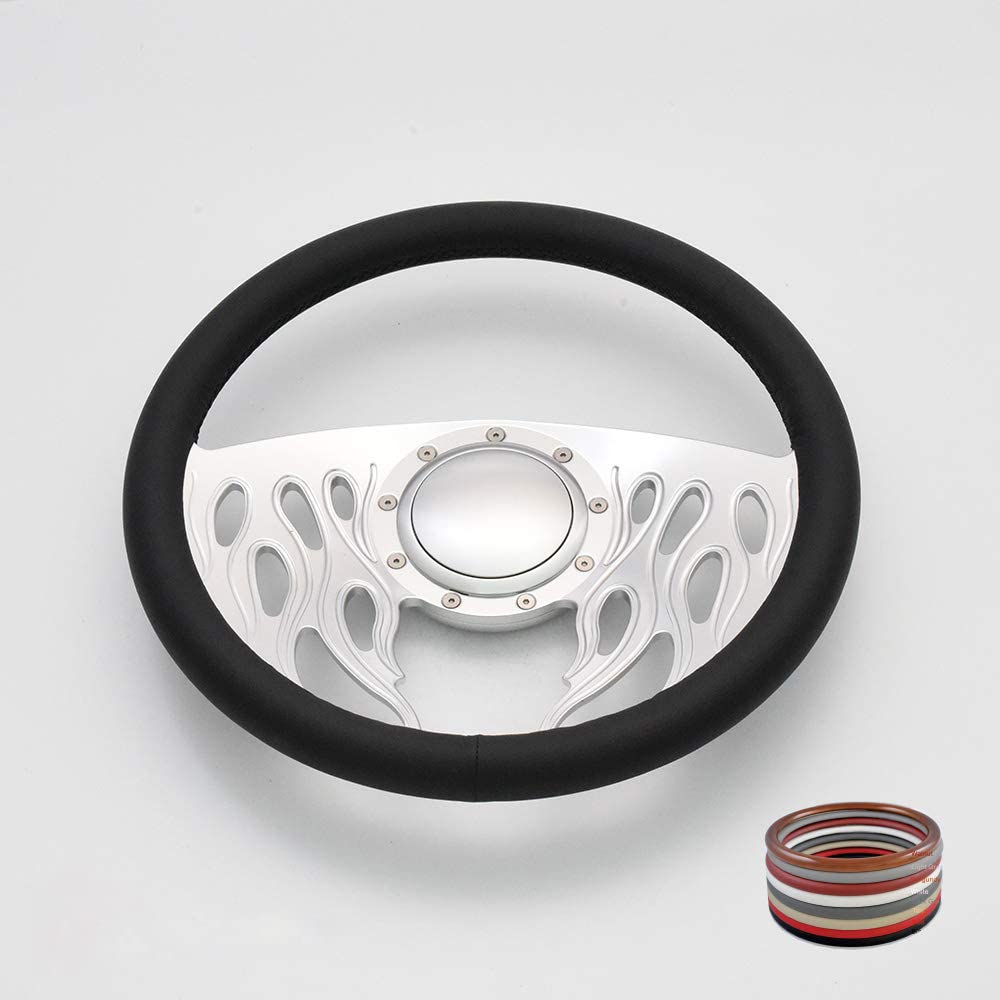 Flashpower 14'' Billet Aluminum Full Wrap Steering Wheel - 9 Bolt Pattern with 2'' Dish & Horn Button (Black) - Perfect for Off-Road Trucks, Jeeps & Custom Cars