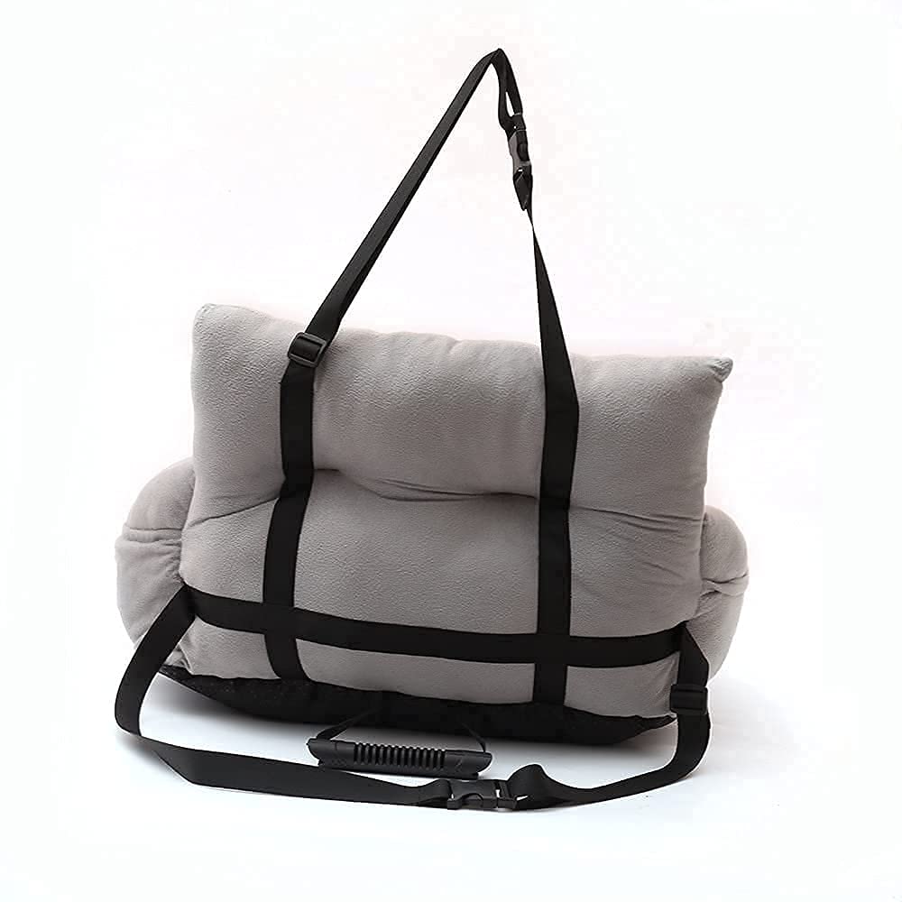 LOINGO Dual-Use Dog Car Seat & Travel Bed for Small to Medium Dogs - Gray Pet Booster Seat with Handy Side Pocket | Perfect for Road Trips & Daily Commutes