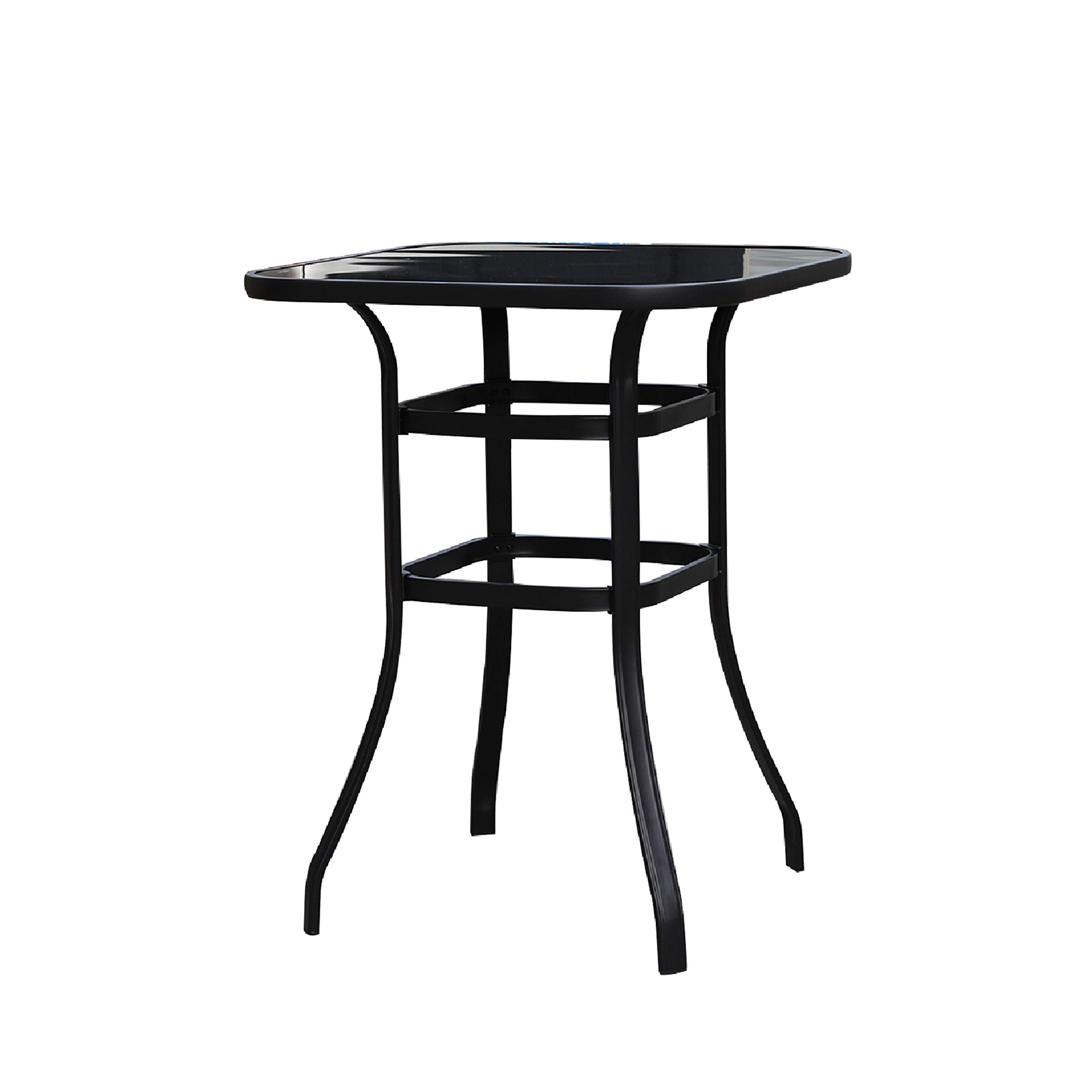 Romayard 36 Inch Bar Height Bistro Table - Outdoor Patio Dining Table with Tempered Glass Top, Black - Perfect for Backyard, Deck, Poolside & Restaurant Use