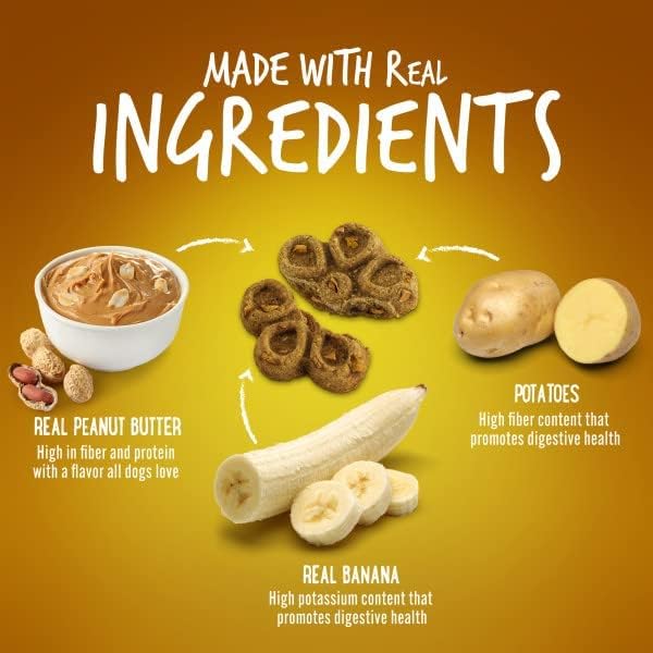 Fruitables Biggies Peanut Butter & Banana Flavor Dog Treats - Crunchy Natural Snacks for Large Breed Dogs - Perfect for Training Rewards & Dental Health Care