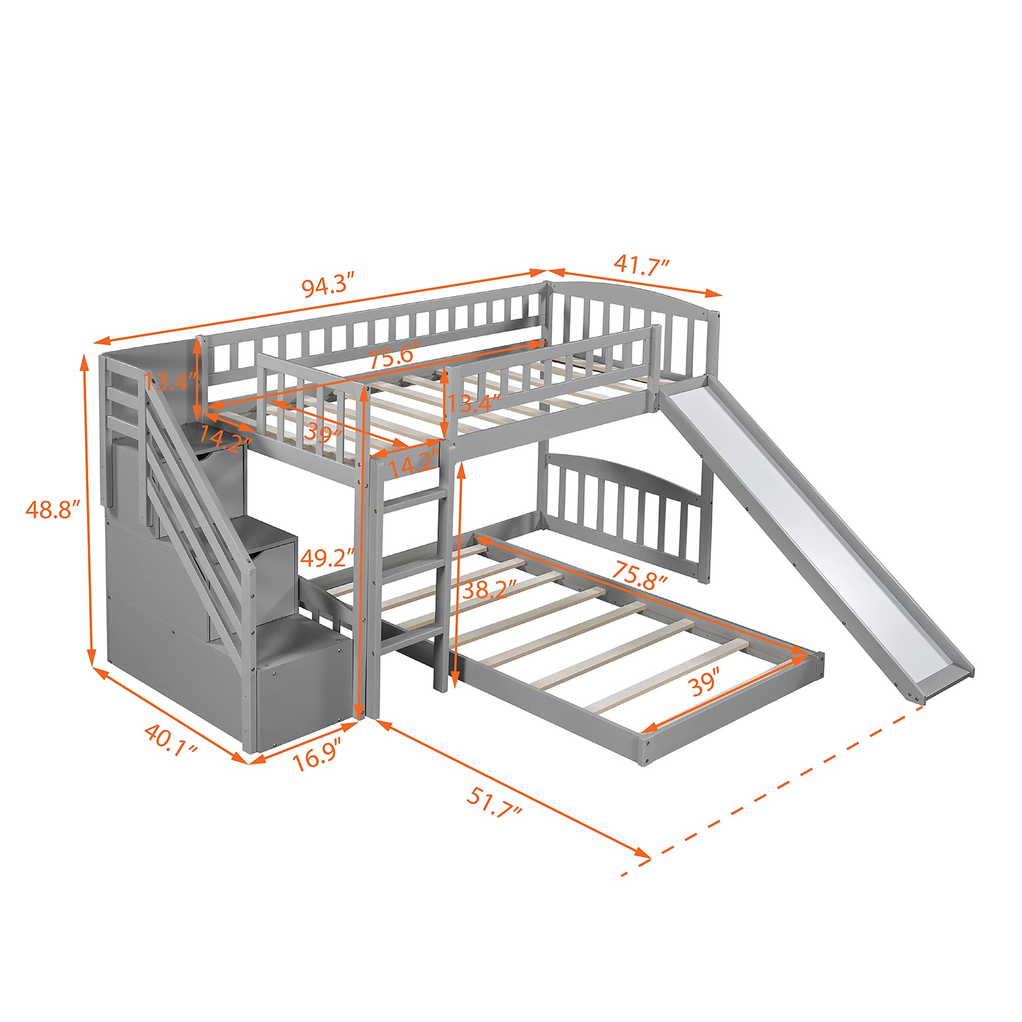 Twin Over Twin Bunk Bed with 2 Drawers, Stairway, Slide & Ladder - Space-Saving Kids Bunk Bed for Siblings, Teens & Guest Rooms - No Box Spring Needed - Perfect for Small Bedrooms & Vacation Homes