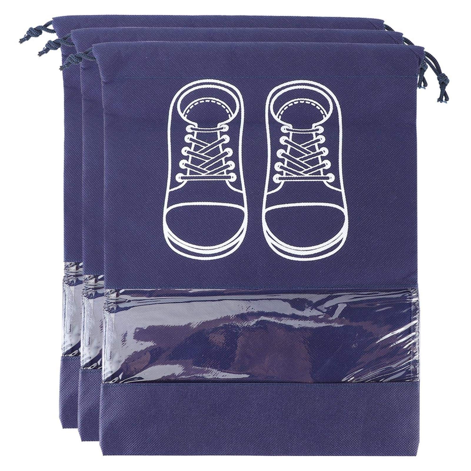 3-Pack Dustproof Non-Woven Drawstring Shoe Bags with PVC Clear Window - Breathable Moisture-Proof Storage for Sneakers, Boots & Sandals - Perfect for Travel, Home Organization & Shoe Protection (Medium Size)