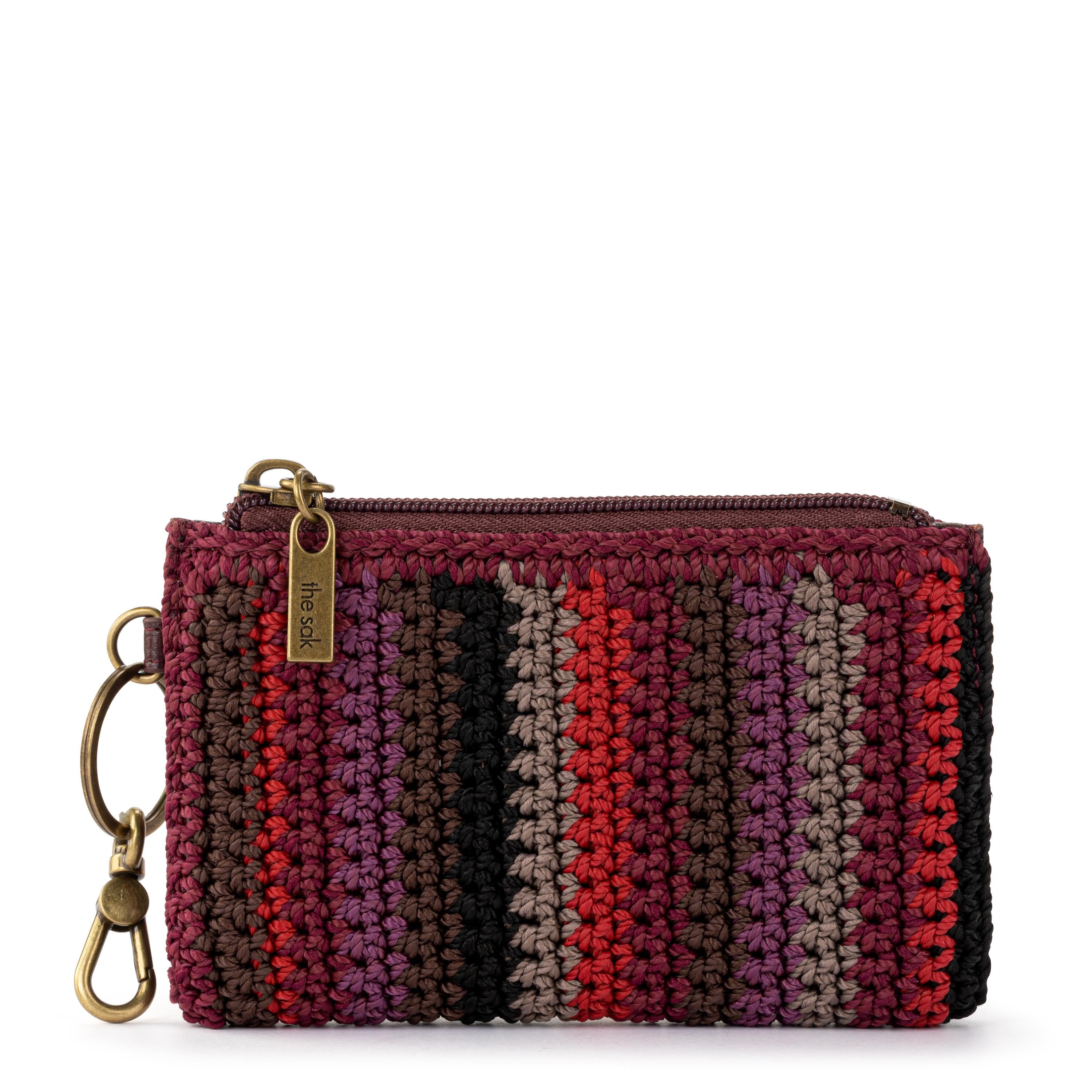 Hand Crochet Encino Essential Wallet - Black Cherry Stripe | Stylish & Durable Leather Card Holder for Everyday Use, Travel & Gifts