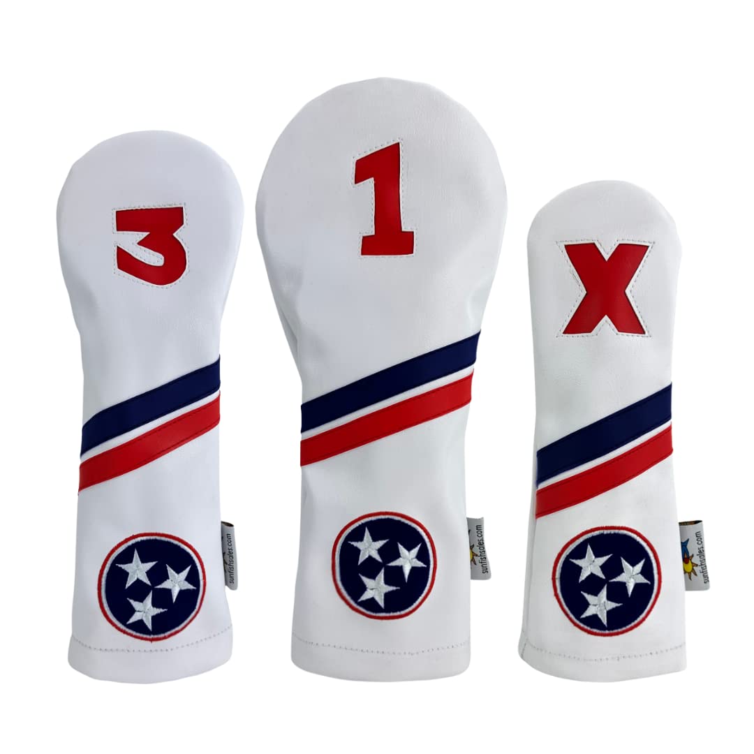 Tennessee State Flag Sunfish Leather Golf Headcover Set for Driver, Fairway & Hybrid Clubs – Premium Golf Club Protection for Men & Women – Perfect for Golf Enthusiasts & Collectors